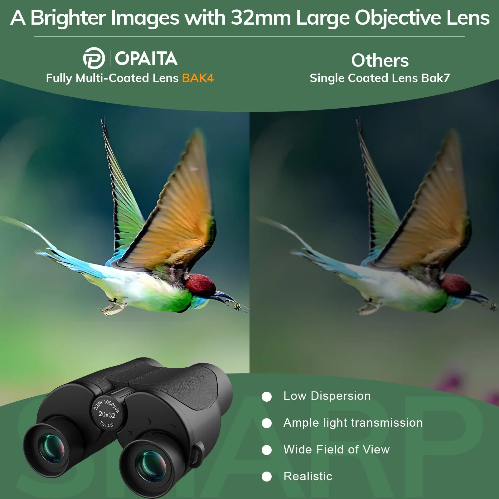 20x32 Compact Binoculars for Bird Watching - OPAITA High Powered Small Binoculars for Adults Kids with Low Light Vision for Hunting Cruise Trip Travel Concert Hiking A.20x32-Black - Image 3