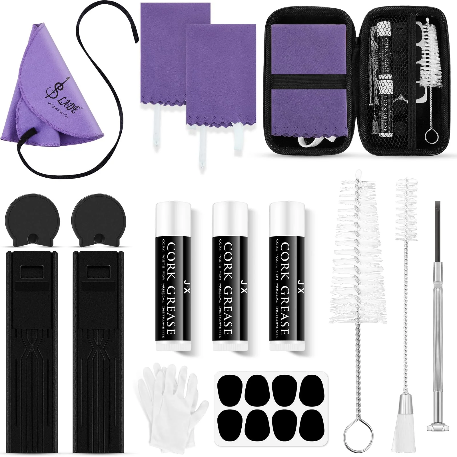 23 Pcs Clarinet Cleaning Kit Clarinet Accessories All in One Clarinet Cleaner Kit with Maintenance Kit Clarinet Swab Clarinet Reeds Cork Grease Thumb Rest for Clarinet Wind Instrument (Purple) Purple