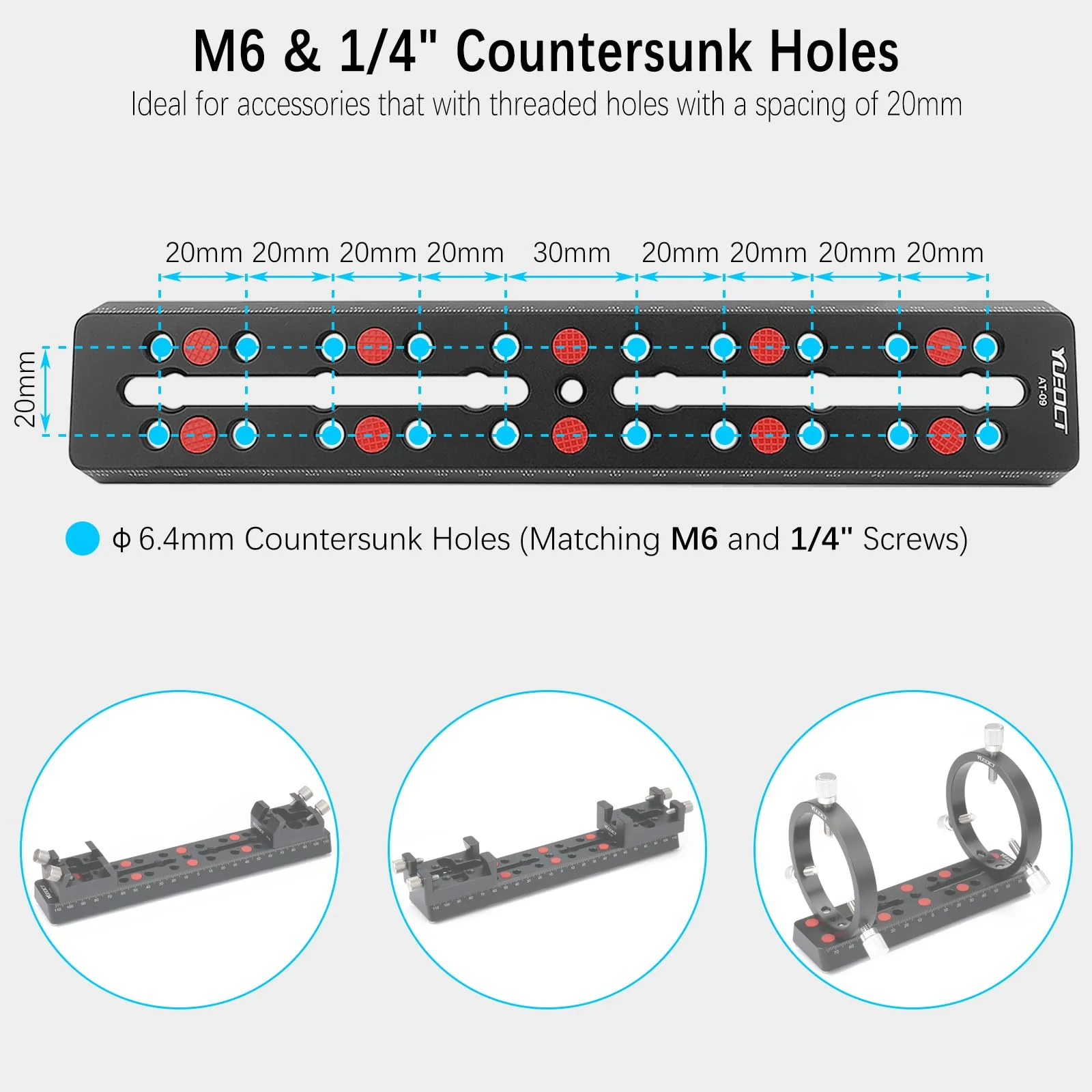 230mm/9.05" Telescope Rail Bar Vixen Style Dovetail Mounting Plate, with M6 1/4" 3/8" Camera Screw for Telescope Saddle Mount Base OTA Equatorial Head Tripod Adapter Sky Astrophotography - Image 4