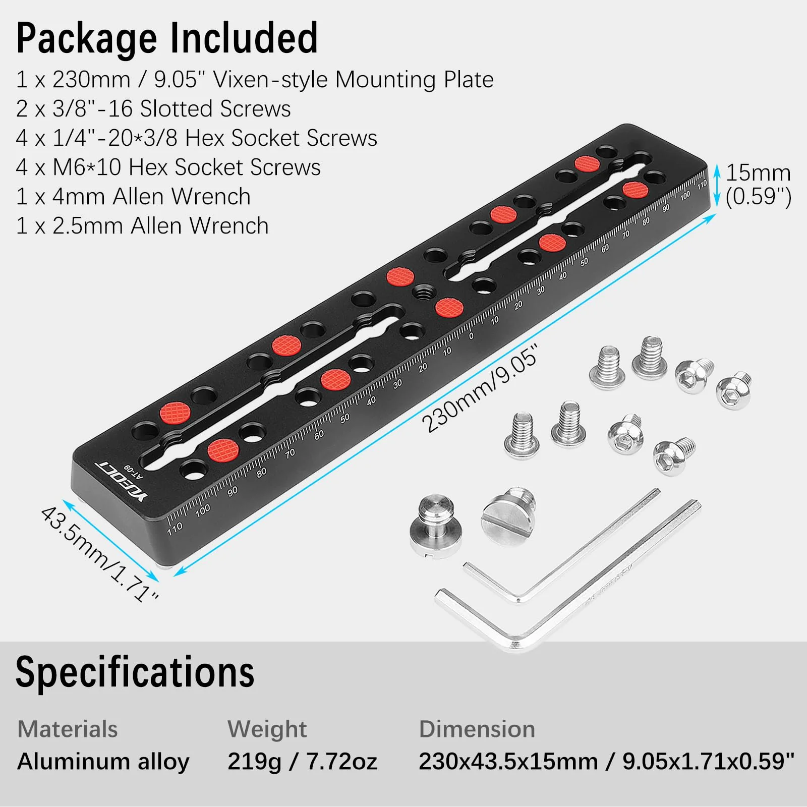 230mm/9.05" Telescope Rail Bar Vixen Style Dovetail Mounting Plate, with M6 1/4" 3/8" Camera Screw for Telescope Saddle Mount Base OTA Equatorial Head Tripod Adapter Sky Astrophotography - Image 7