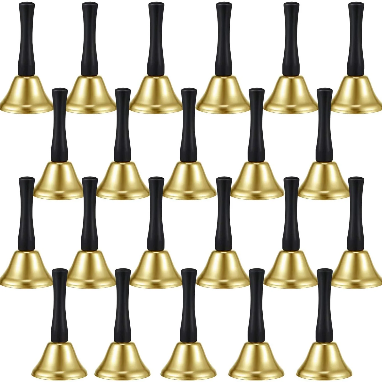 24 Pieces Hand Bells Silver Steel Service Handbells Black Wooden Handle Diatonic Metal Bells Musical Percussion (Gold) Gold