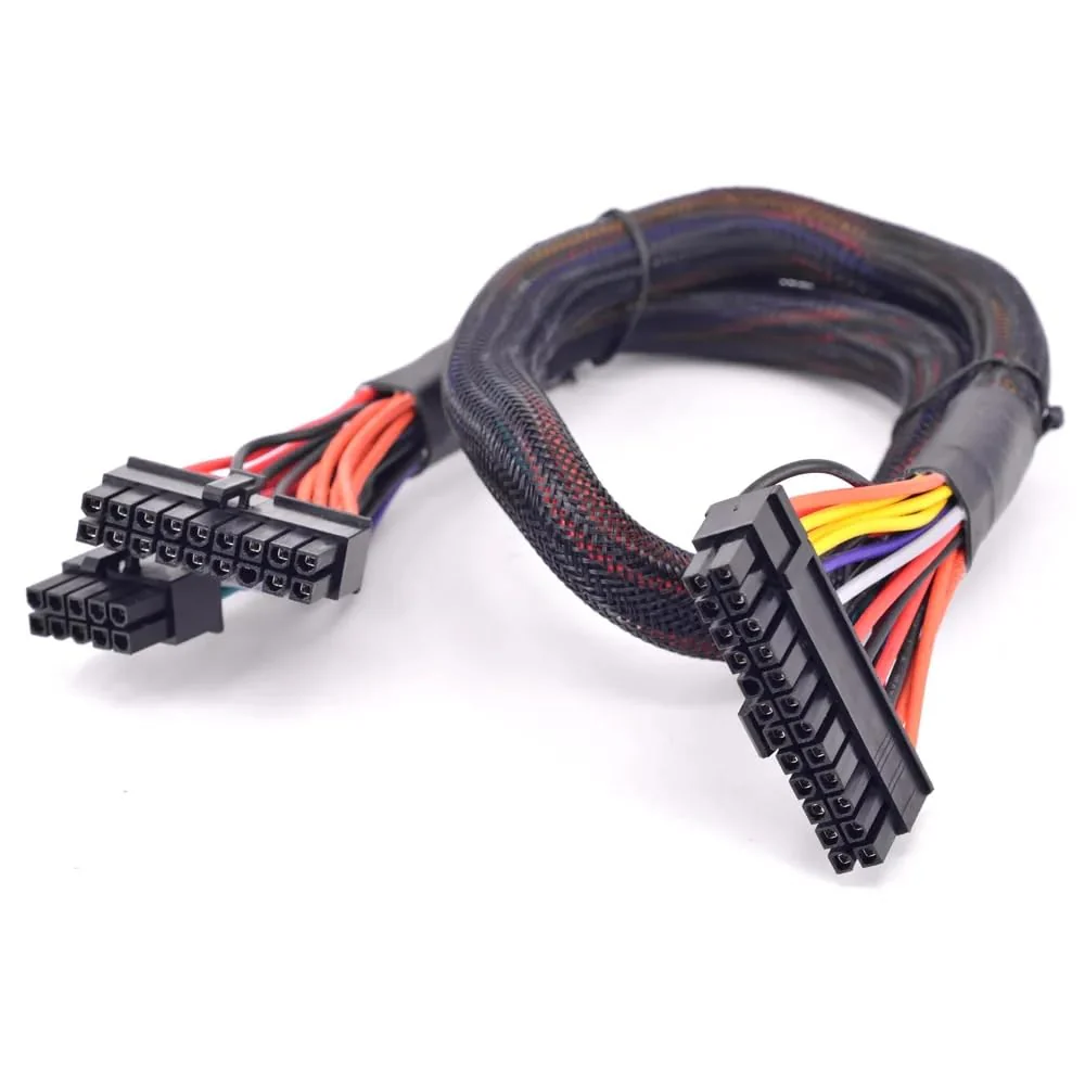 24 Pin ATX Cable for Corsair SFX RMX RMi SF HX Series PSUs, 18 Pin + 10 Pin to 24 Pin ATX PSU Power Adapter Sleeved 24.8-inch(63cm), Black