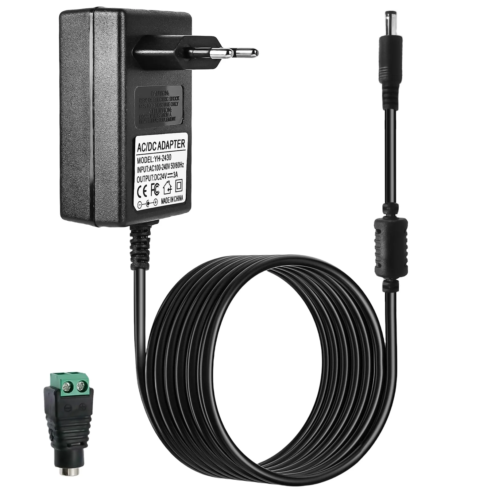 24 V 3 A power supply adapter: 72 W power supply AC to DC converter transformer 100 ~ 240 V input, 24 V power supply for radio alarm clock, light strips, switch, LED strip strip, speed port