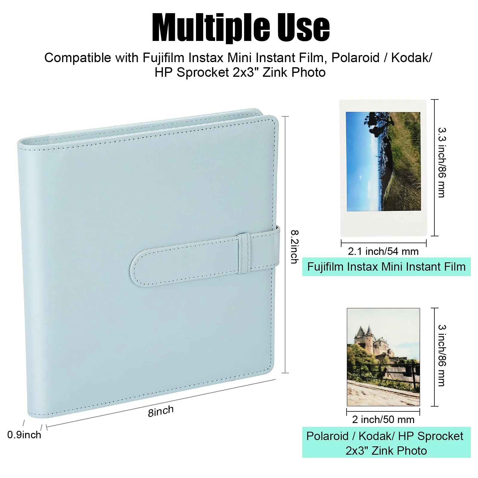 256 Pockets Photo Album for Fujifilm Instax Mini Camera, Photo Album for Polaroid, Leather Cover, Photo Album for Instax Mini 12 11 9 40 90 8 7 Evo LiPlay Instant Camera, 2x3 Photo Album (Blue) Blue - Image 2