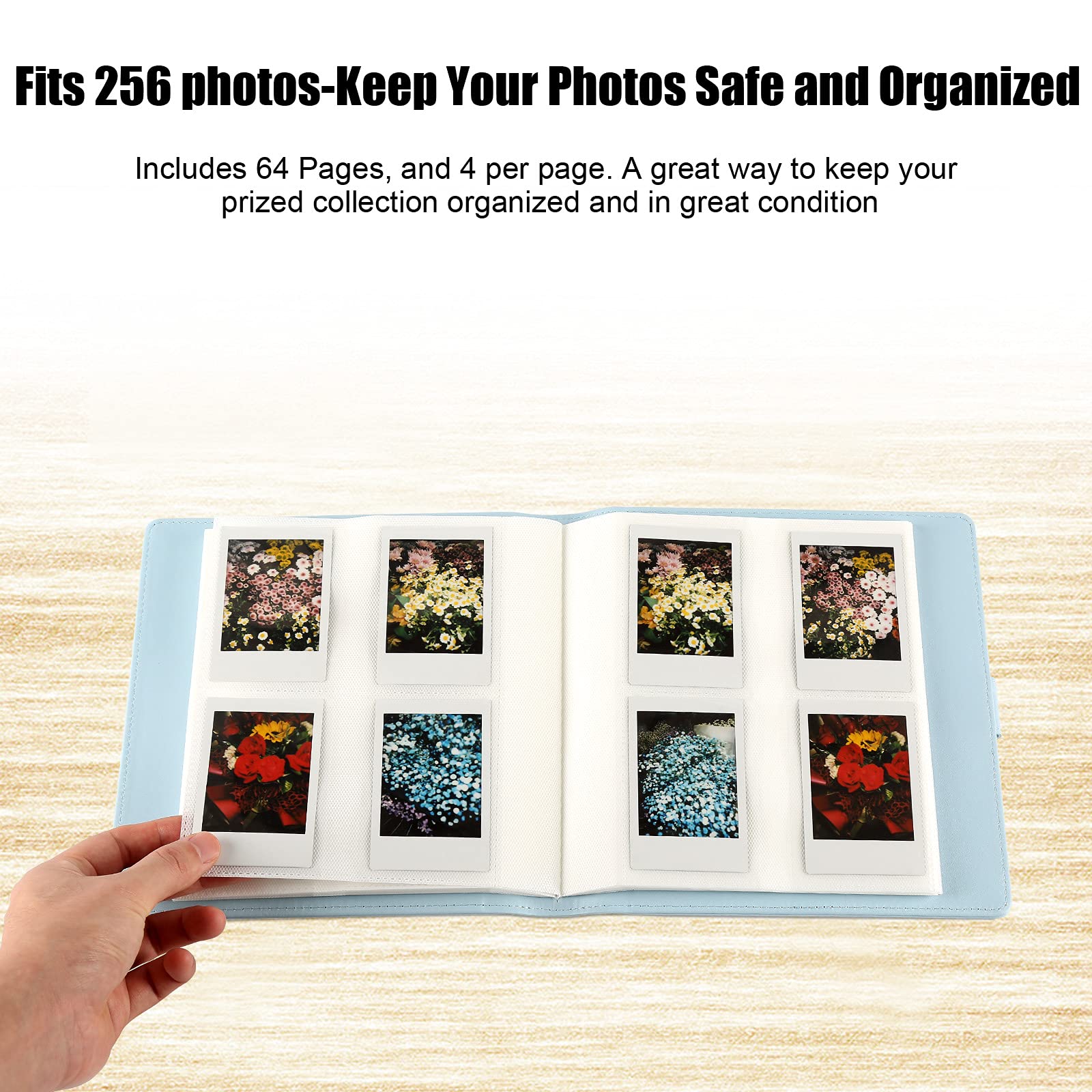 256 Pockets Photo Album for Fujifilm Instax Mini Camera, Photo Album for Polaroid, Leather Cover, Photo Album for Instax Mini 12 11 9 40 90 8 7 Evo LiPlay Instant Camera, 2x3 Photo Album (Blue) Blue - Image 6