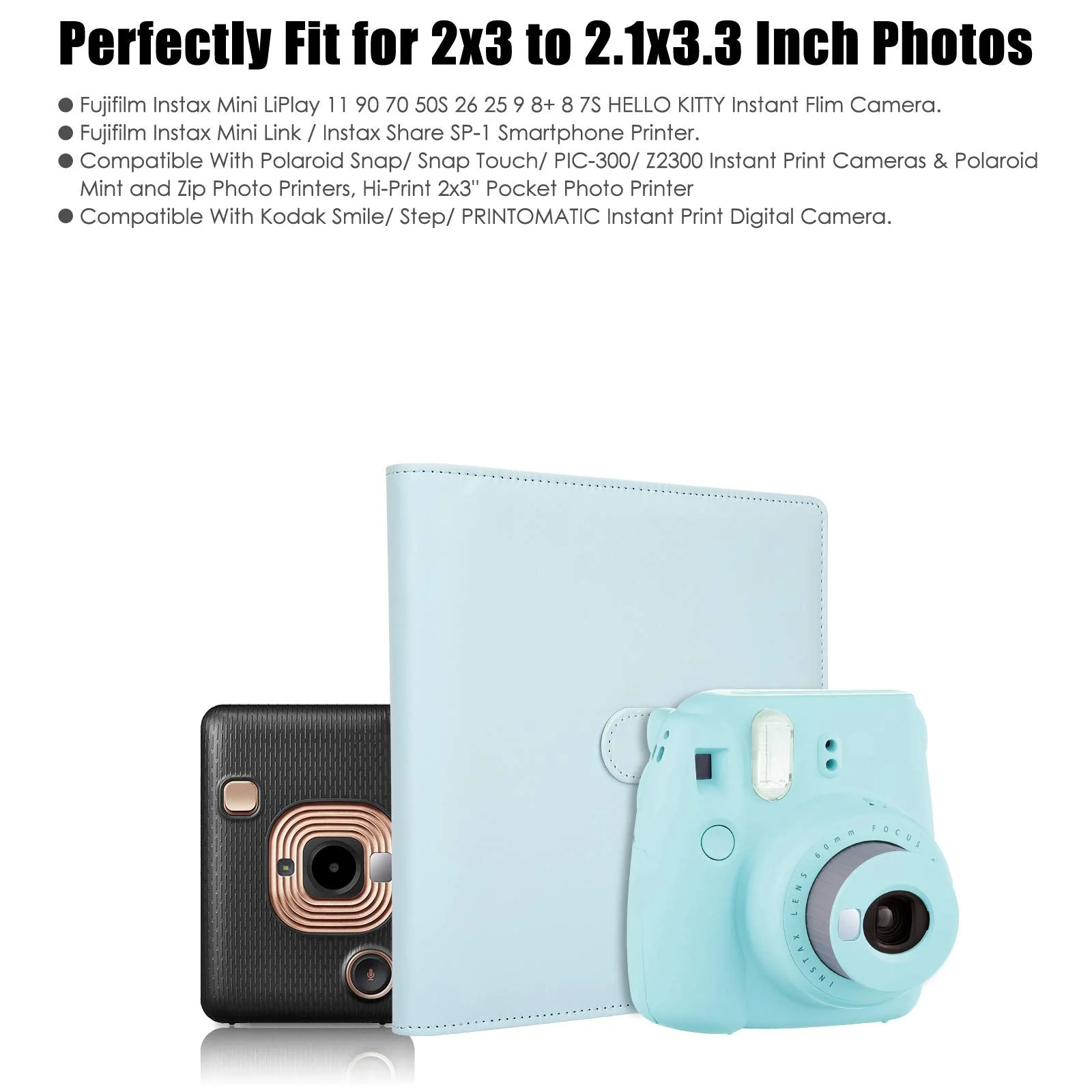 256 Pockets Photo Album for Fujifilm Instax Mini Camera, Photo Album for Polaroid, Leather Cover, Photo Album for Instax Mini 12 11 9 40 90 8 7 Evo LiPlay Instant Camera, 2x3 Photo Album (Blue) Blue - Image 7