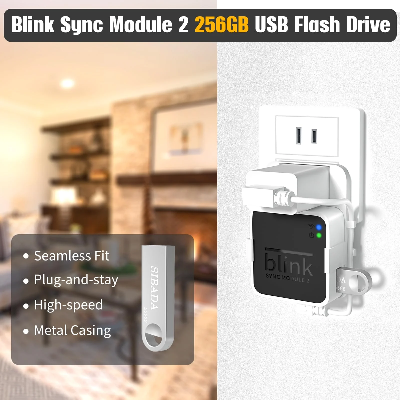 256GB USB Flash Drive, Outlet Wall Mount Holder for Blink Sync Module 2 with Short Cable Save Space,Mount Bracket for Blink Outdoor Indoor Security System (Blink Add-On Sync Module 2 is NOT Included) - Image 2