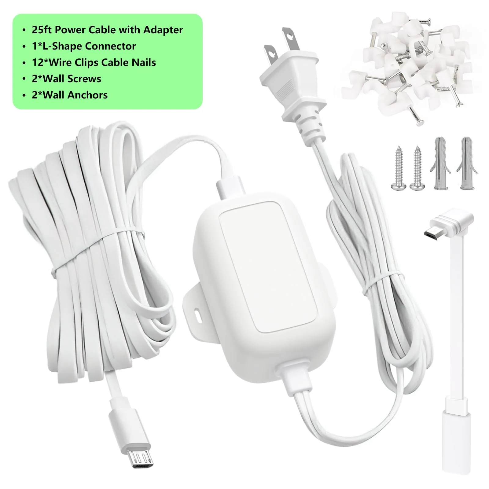 25FT Outdoor Power Adapter for WYZE Cam V4, WYZE Cam OG/V3/V3 Pro, L-Shape Micro USB Extension Cable for WYZE Cam Pan V3, Replace for WYZE Plug, IP67 Waterproof Flat Cable Charge Your WYZE Camera White - Image 7