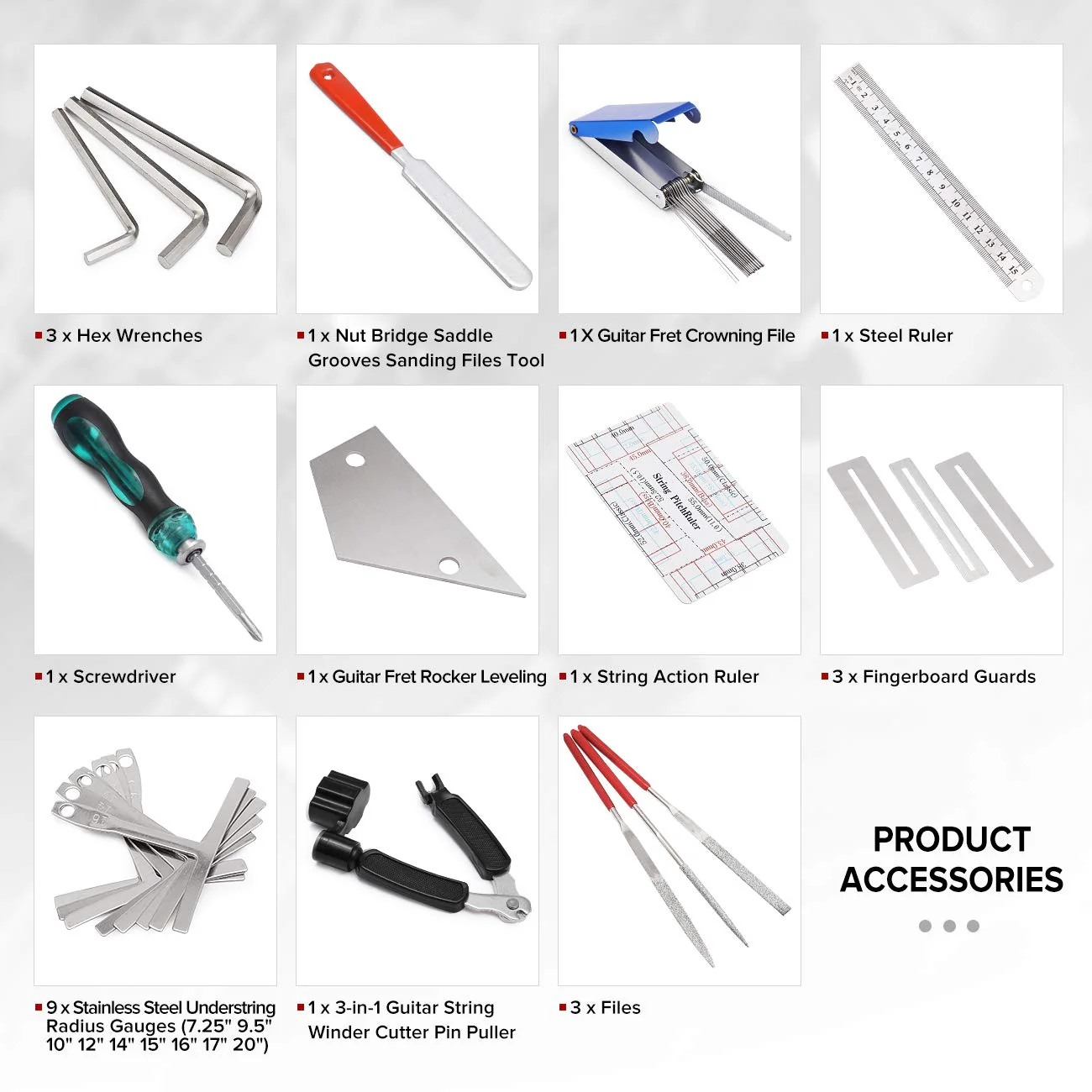 25Pcs Guitar Repairing Tools Kit Setup Kit with Carry Bag for Acoustic Electric guitar Ukulele Bass Banjo Maintenance Tool with Ruler Gauge Measuring Tool Hex Wrench Files Fingerboard Guard - Image 2