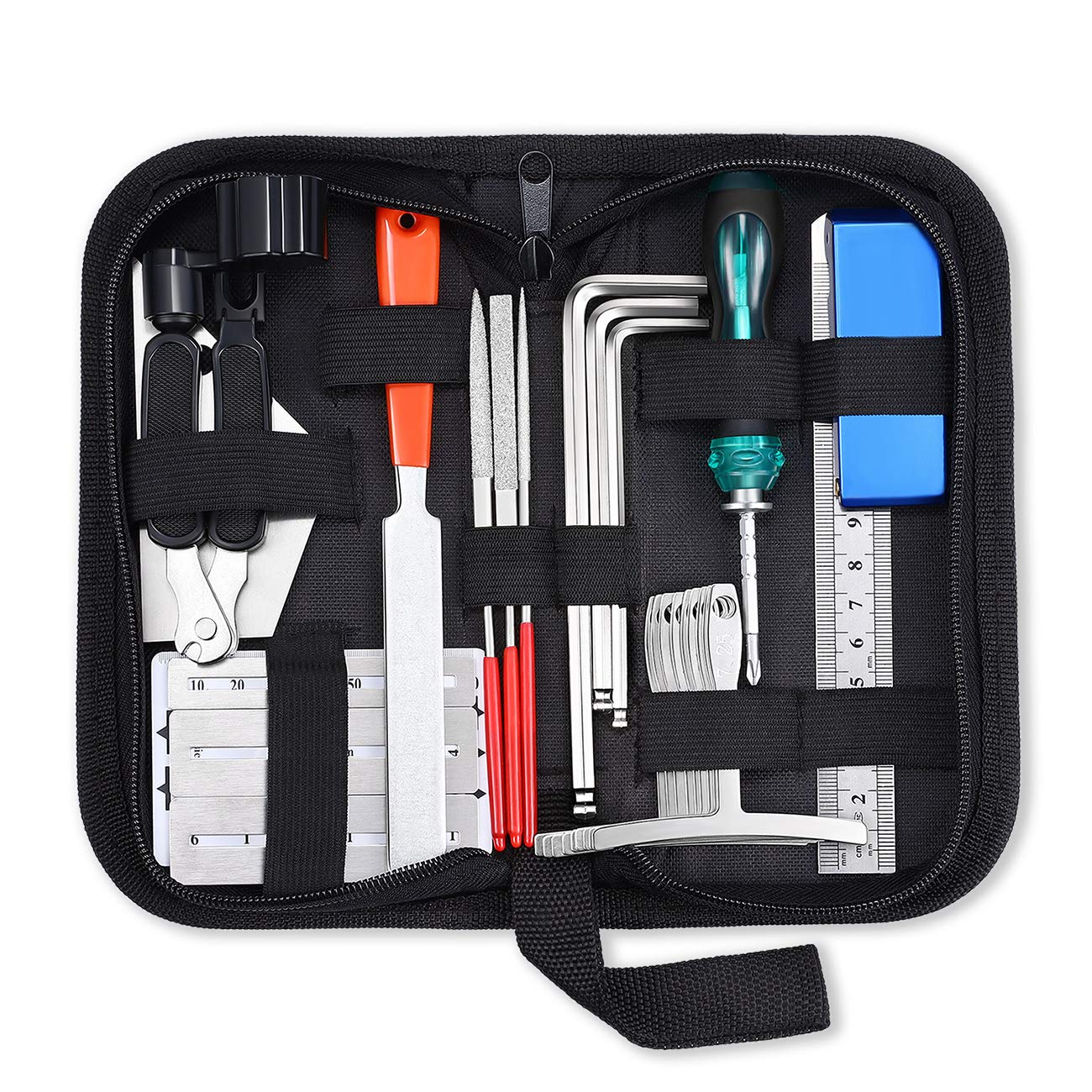 25Pcs Guitar Repairing Tools Kit Setup Kit with Carry Bag for Acoustic Electric guitar Ukulele Bass Banjo Maintenance Tool with Ruler Gauge Measuring Tool Hex Wrench Files Fingerboard Guard - Image 8