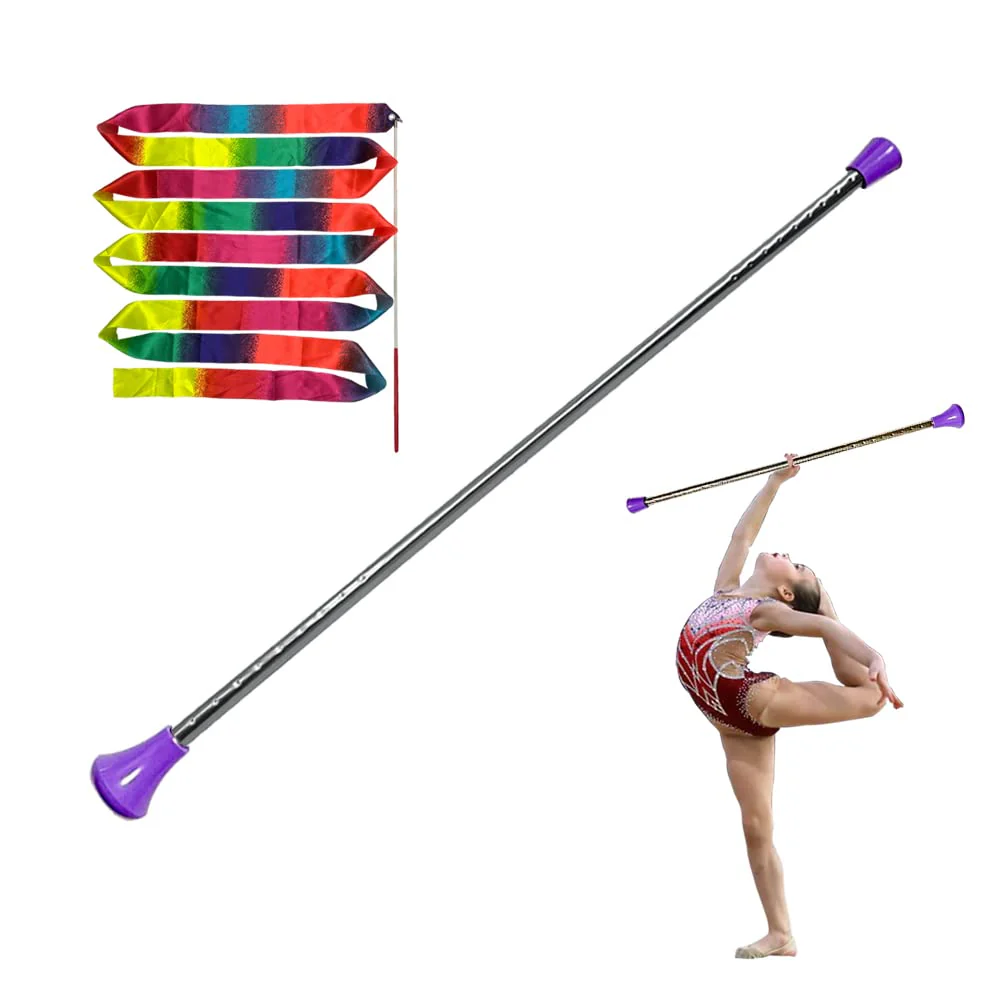 26-inch Twirling Baton Spinning Dance Baton Metal Rhythmic Gymnastics Conducting Batons for Child in Majorette-Complete with 1 Dance Ribbon Rainbow Streamer Purple,1 Pack