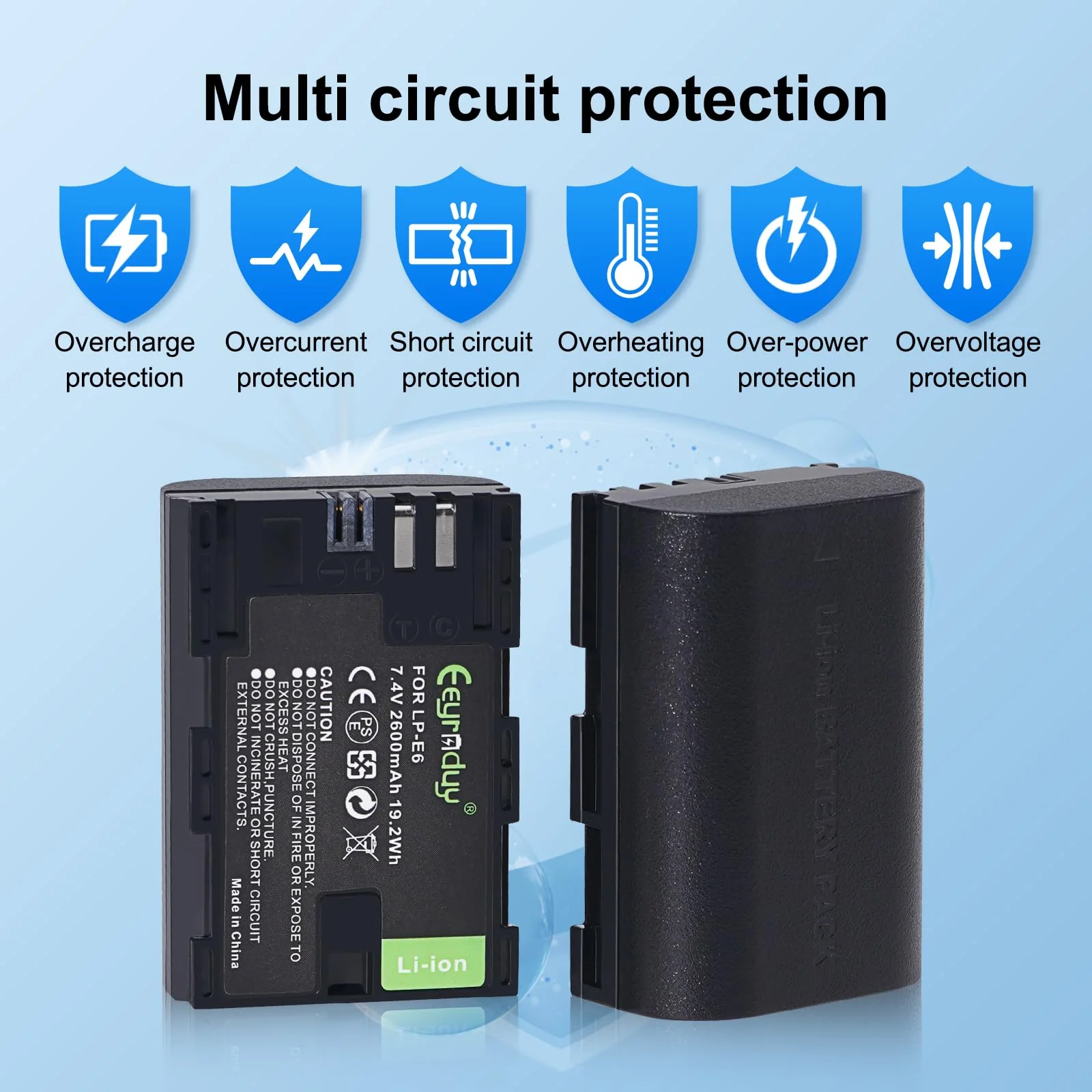 2600mAh 2-Pack of LP-E6 Batteries and Dual Battery Charger Replacement LP-E6 LP-E6N for Canon EOS R R5 R6 R7 60D, 70D, 80D,90D, 5DS R, 5D Mark II III IV, 6D, 7D, C700, XC15 Cameras - Image 3