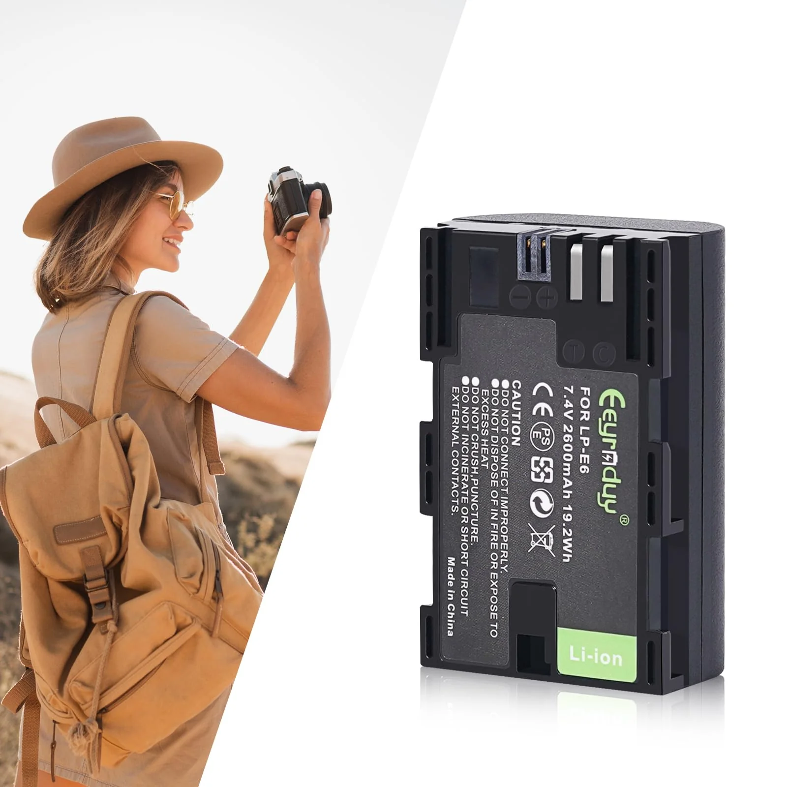 2600mAh 2-Pack of LP-E6 Batteries and Dual Battery Charger Replacement LP-E6 LP-E6N for Canon EOS R R5 R6 R7 60D, 70D, 80D,90D, 5DS R, 5D Mark II III IV, 6D, 7D, C700, XC15 Cameras - Image 7