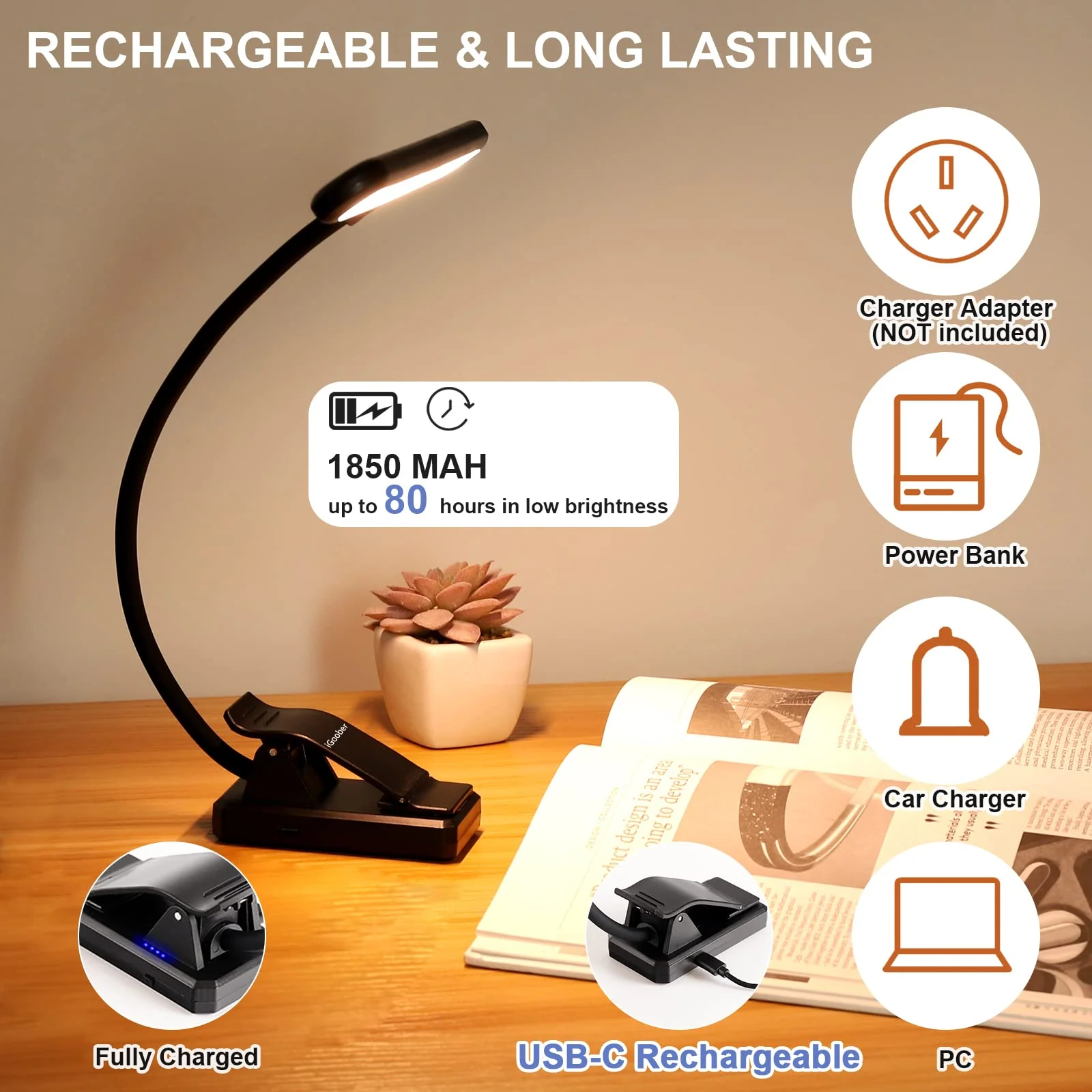 28 LED Music Stand Light, Clip on Piano Lights, Eye Caring & Blue Light Blocking, USB-C Rechargeable, 4 Color x 3 Brightness, Perfect for Musician, Piano, Keyboard, Orchestra 1 Pack - Image 4