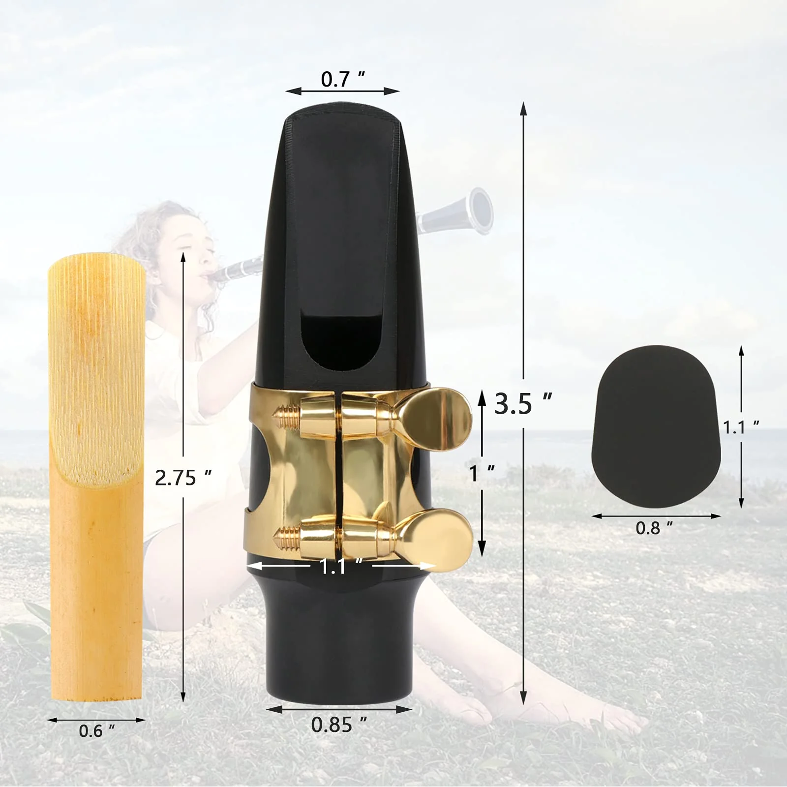 29 Pcs Alto Saxophone Mouthpiece Kit - Includes Metal Ligature 2.5 Reeds Cushions Pads and Plastic Cap #2-Mouthpiece Kit - Image 7