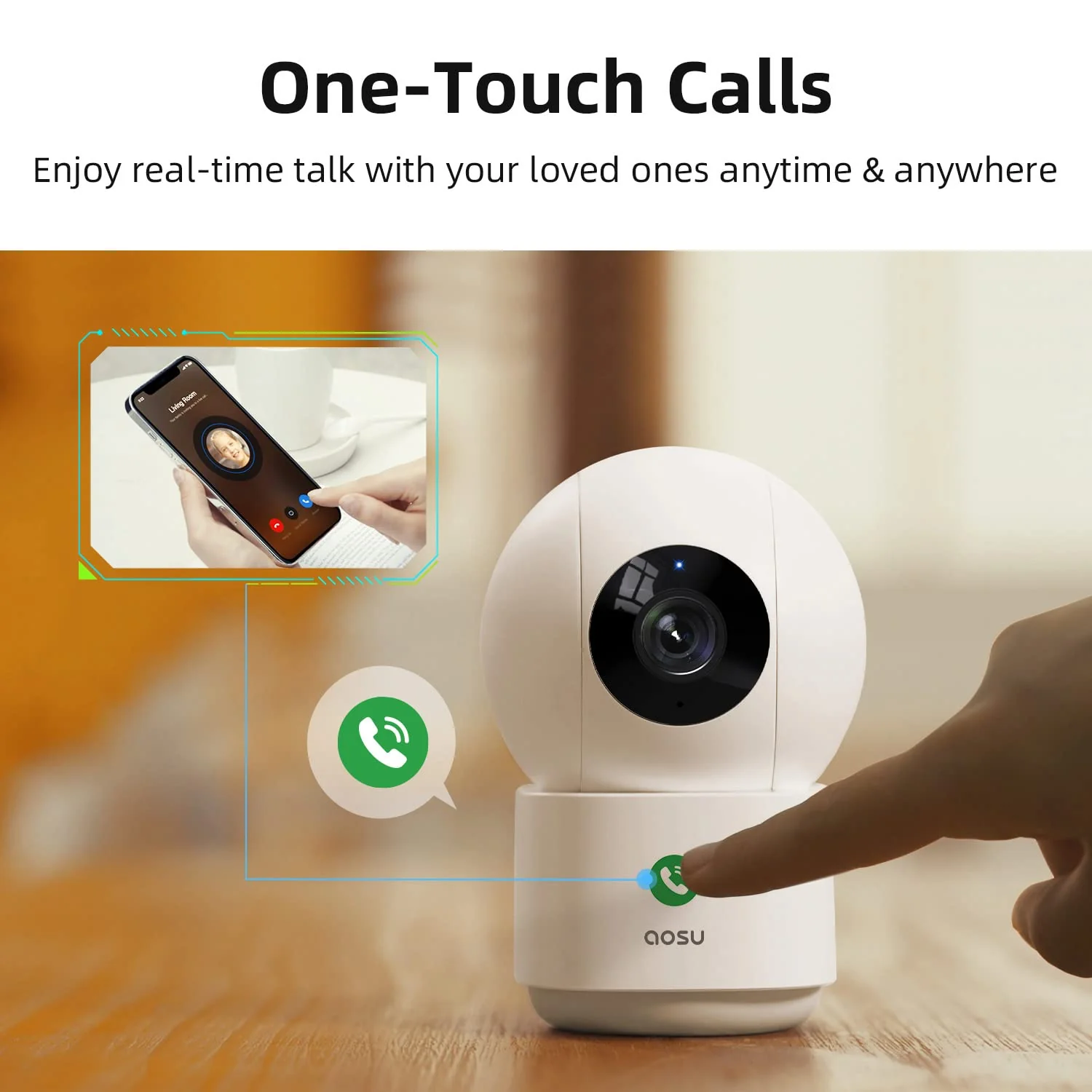 2K Security Camera Indoor, Baby Monitor Pet Camera 360-Degree for Home Security,Camera with 5/2.4 GHz Wi-Fi Router, One-Touch Call, Smart Motion Tracking, IR Night Vision, Compatible with Alexa 3MP-1Pack - Image 2