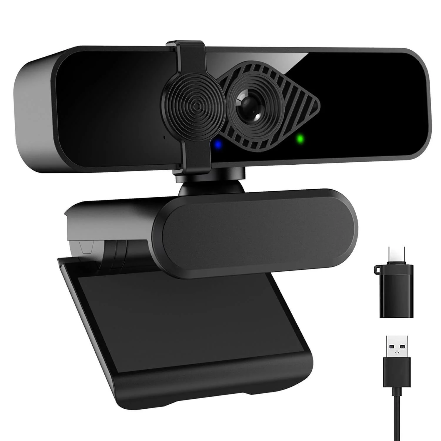 2K Ultra HD Webcam, Computer Camera, USB Webcam for PC Monitor Laptop Desktop - External Web Camera with Microphone, USB C adapter, Privacy Cover for Video Conferencing, Streaming & Online Learning 2K Webcam + USB C Adapter