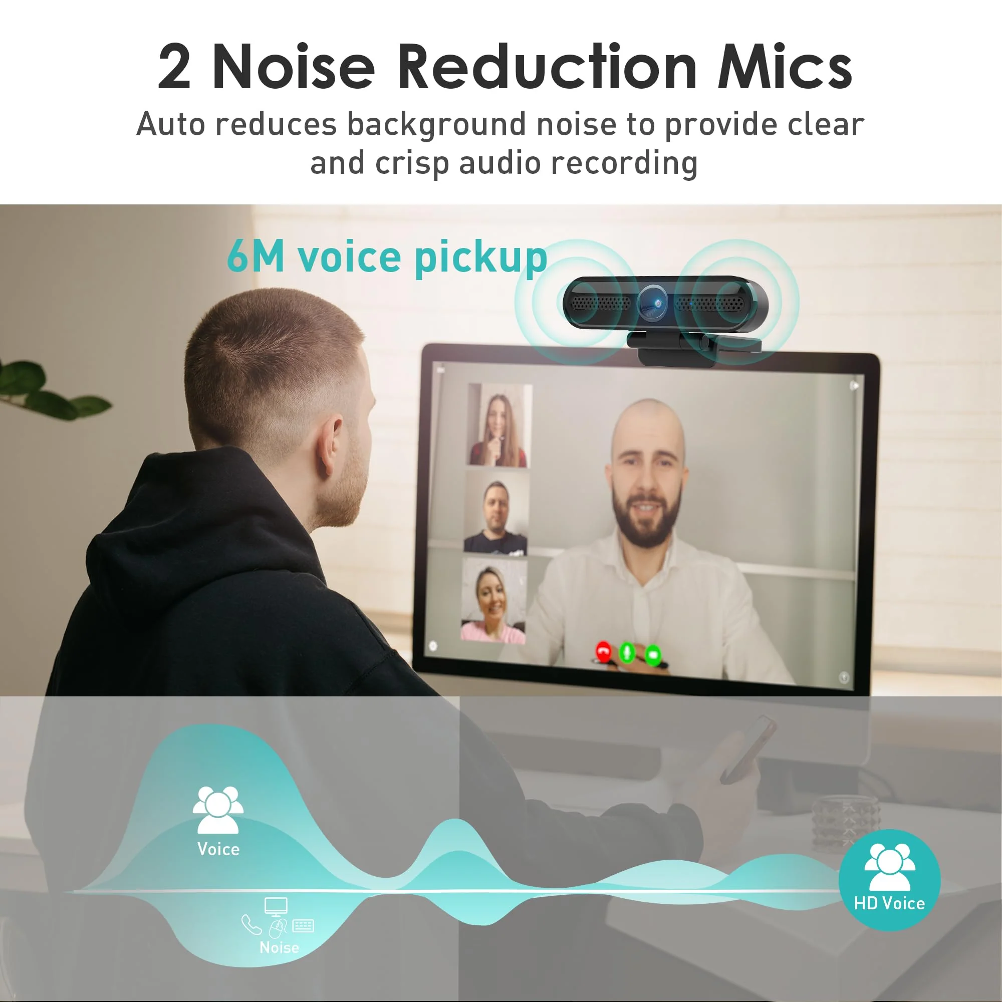 2K Webcam, SAYLAS FHD Streaming Camera with 2K/30fps, 1080P/60fps, Autofocus, Dual Noise-Cancelling Microphones, Privacy Cover and Tripod, for Computer/Zoom/Skype/Teams/Laptop/MacBook/Windows - Image 4