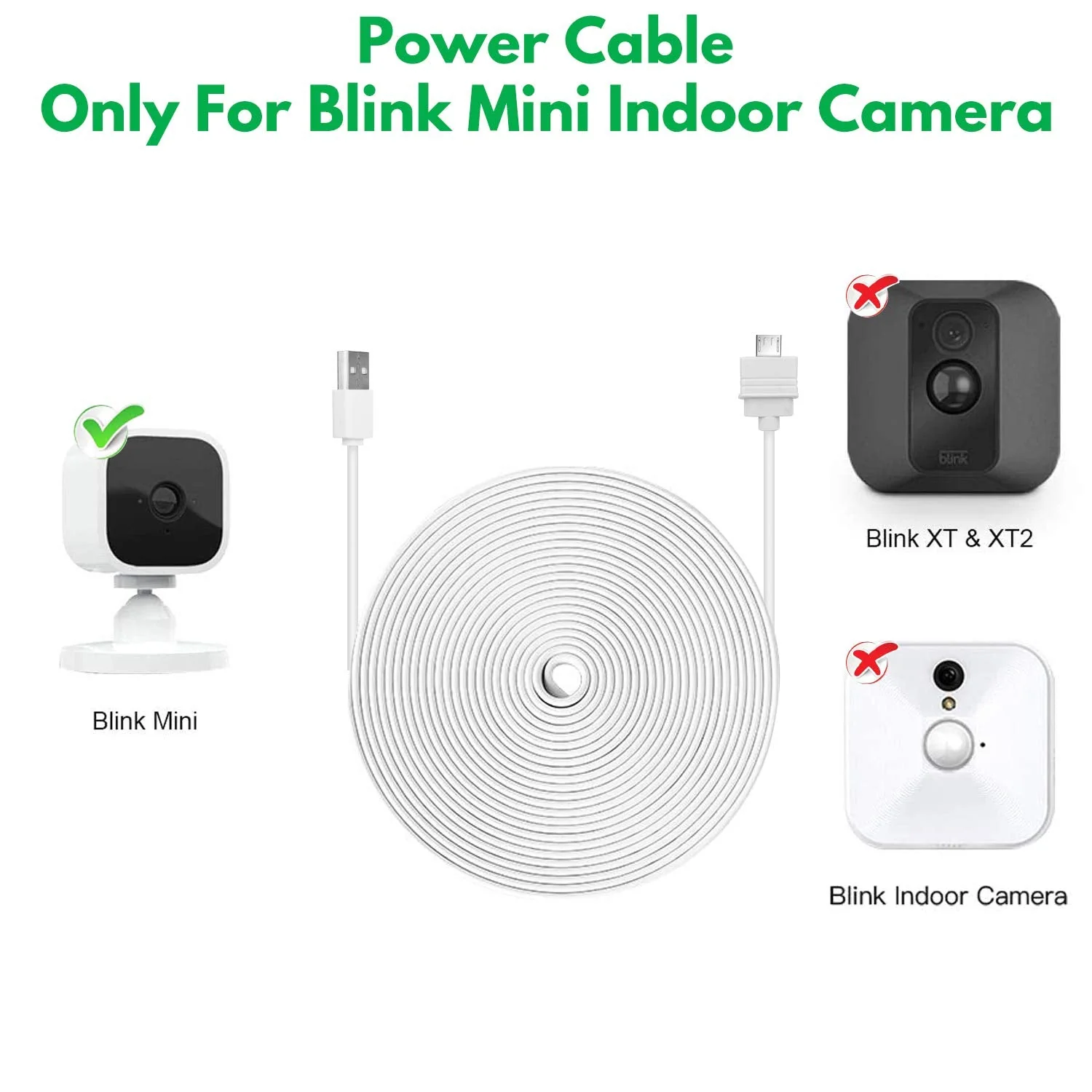 2Pack 25ft/7.5m Power Cable for Blink Mini Security Camera, Extension USB Cable Continuously Charging Your Blink Mini Indoor Plug-in Smart Camera (Plug and Camera are Not Included) - Image 2