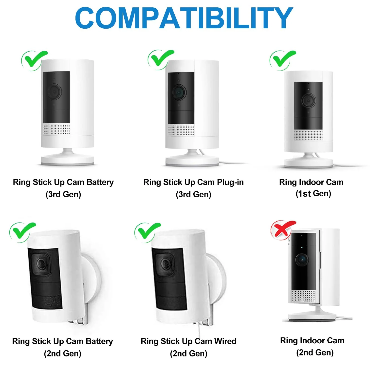 2Pack Adhesive Wall Mount for Ring Stick Up Cam & Ring Indoor Cam(1st Gen), 360 Degree Adjustable Screwless Bracket for Your Ring Surveillance Camera, 2 Ways Installation Without Drilling (Black) Black - Image 2