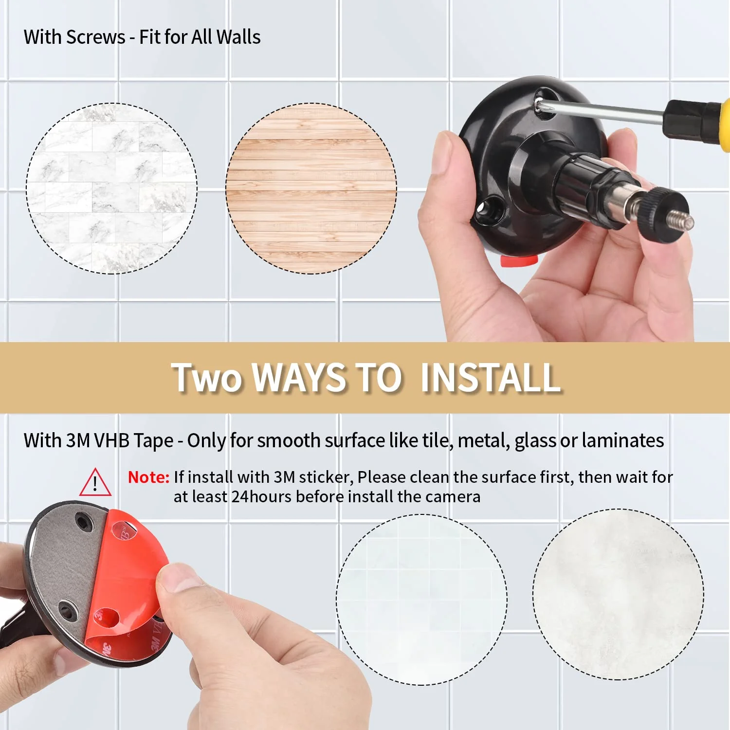 2Pack Adhesive Wall Mount for Ring Stick Up Cam & Ring Indoor Cam(1st Gen), 360 Degree Adjustable Screwless Bracket for Your Ring Surveillance Camera, 2 Ways Installation Without Drilling (Black) Black - Image 5