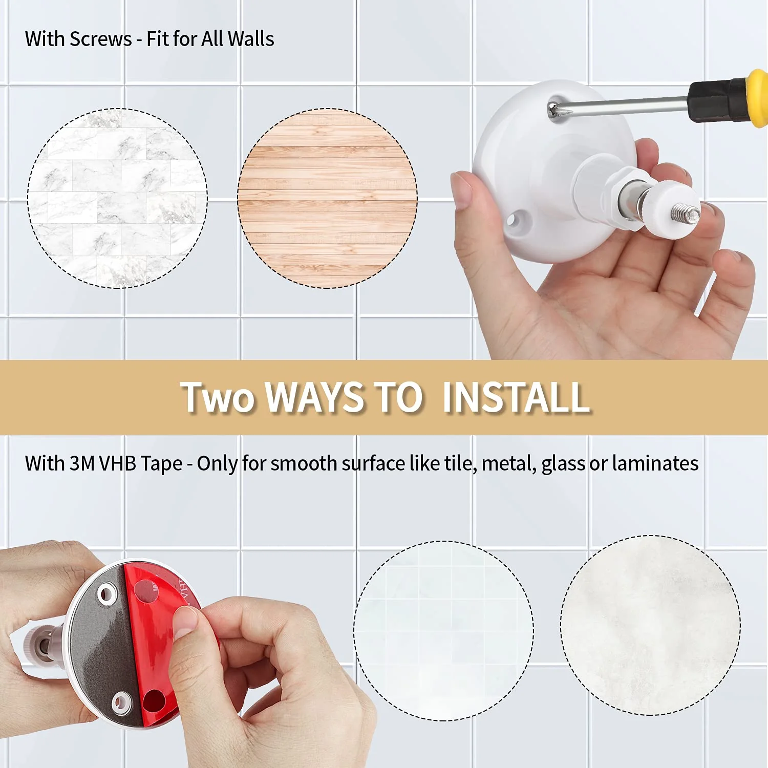 2Pack Adhesive Wall Mount for Ring Stick Up Cam & Ring Indoor Cam(1st Gen), 360 Degree Adjustable Screwless Bracket for Your Ring Surveillance Camera, 2 Ways Installation Without Drilling White - Image 5