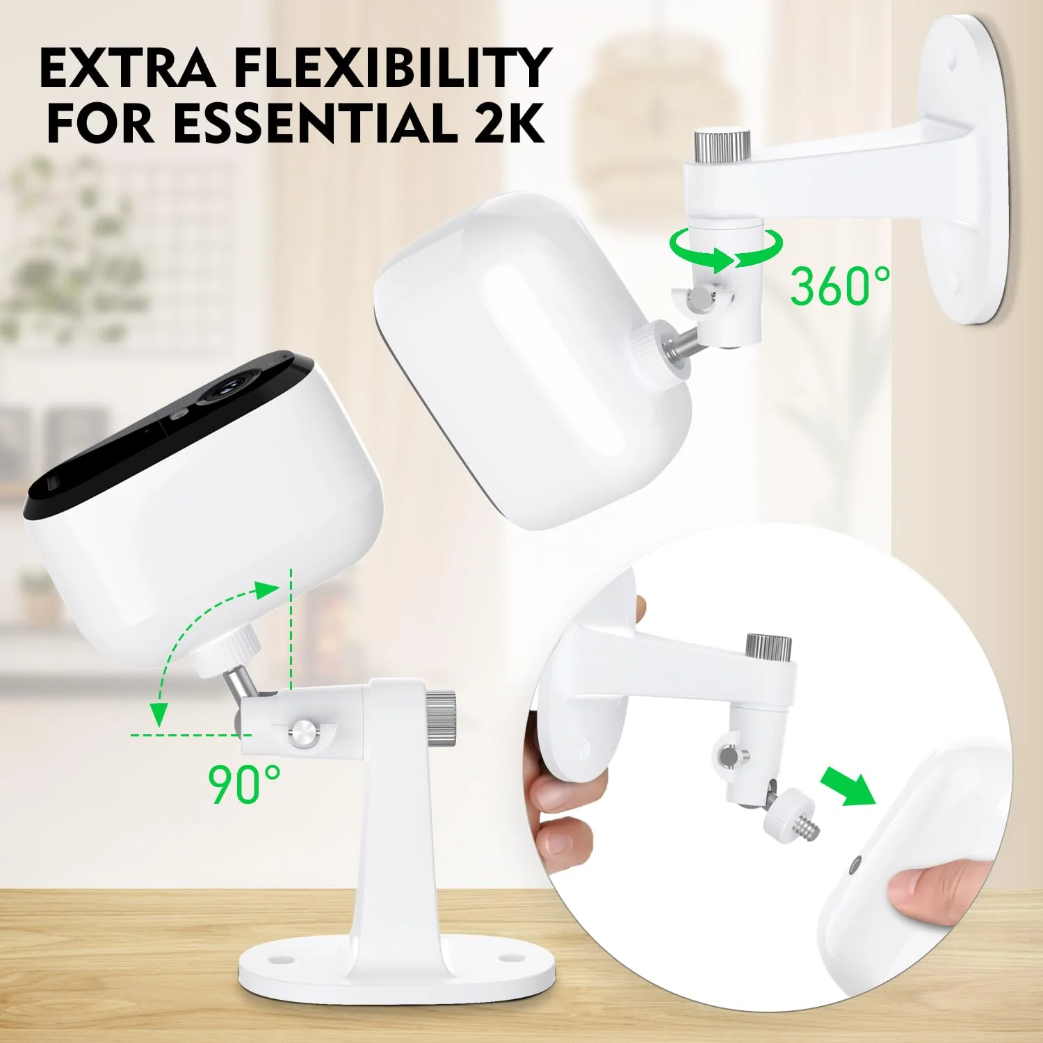 2Pack Adjustable Mount for Arlo Essential 2K Indoor/Outdoor(2nd Generation), for Arlo Pro 5S/Pro 4/Pro 3/Pro 2/Pro/Arlo Ultra2/Ultra/Arlo Essential Spotlight Camera, No-Drill Security Wall Mount White - Image 4