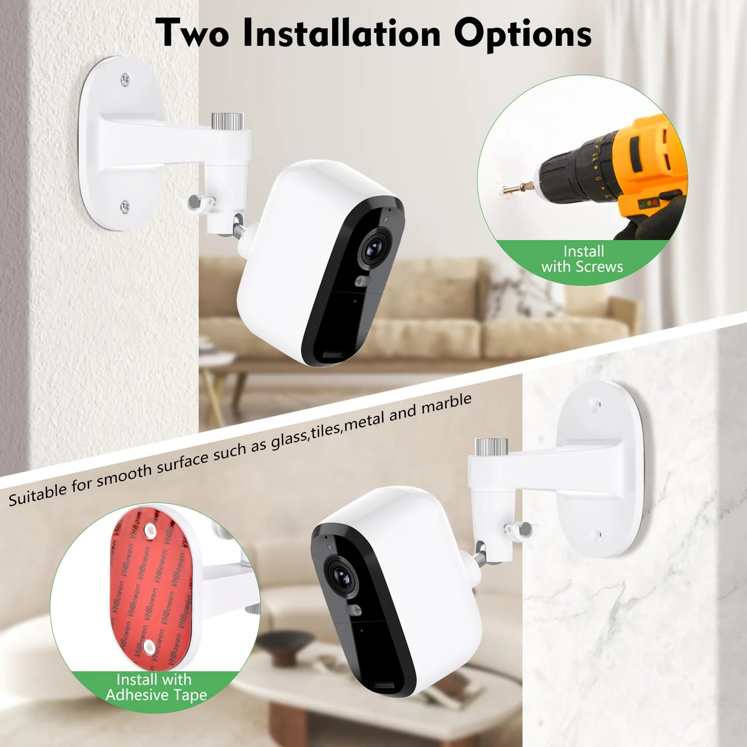 2Pack Adjustable Mount for Arlo Essential 2K Indoor/Outdoor(2nd Generation), for Arlo Pro 5S/Pro 4/Pro 3/Pro 2/Pro/Arlo Ultra2/Ultra/Arlo Essential Spotlight Camera, No-Drill Security Wall Mount White - Image 5