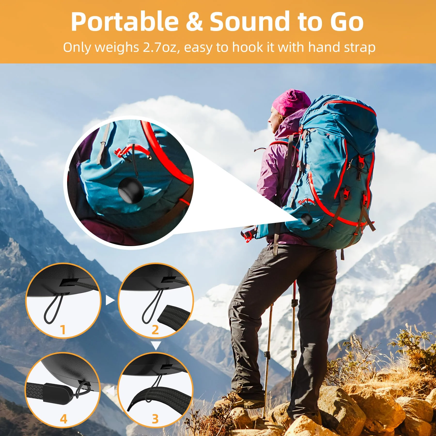 2Pack Portable Mini Speaker, Bluetooth Tiny Speaker,Wireless Micro Speaker for Phone/PC/Tablet, Rechargeable Battery, Built-in Microphone, Cute Mini Speaker with Strap to Carry, Black - Image 4