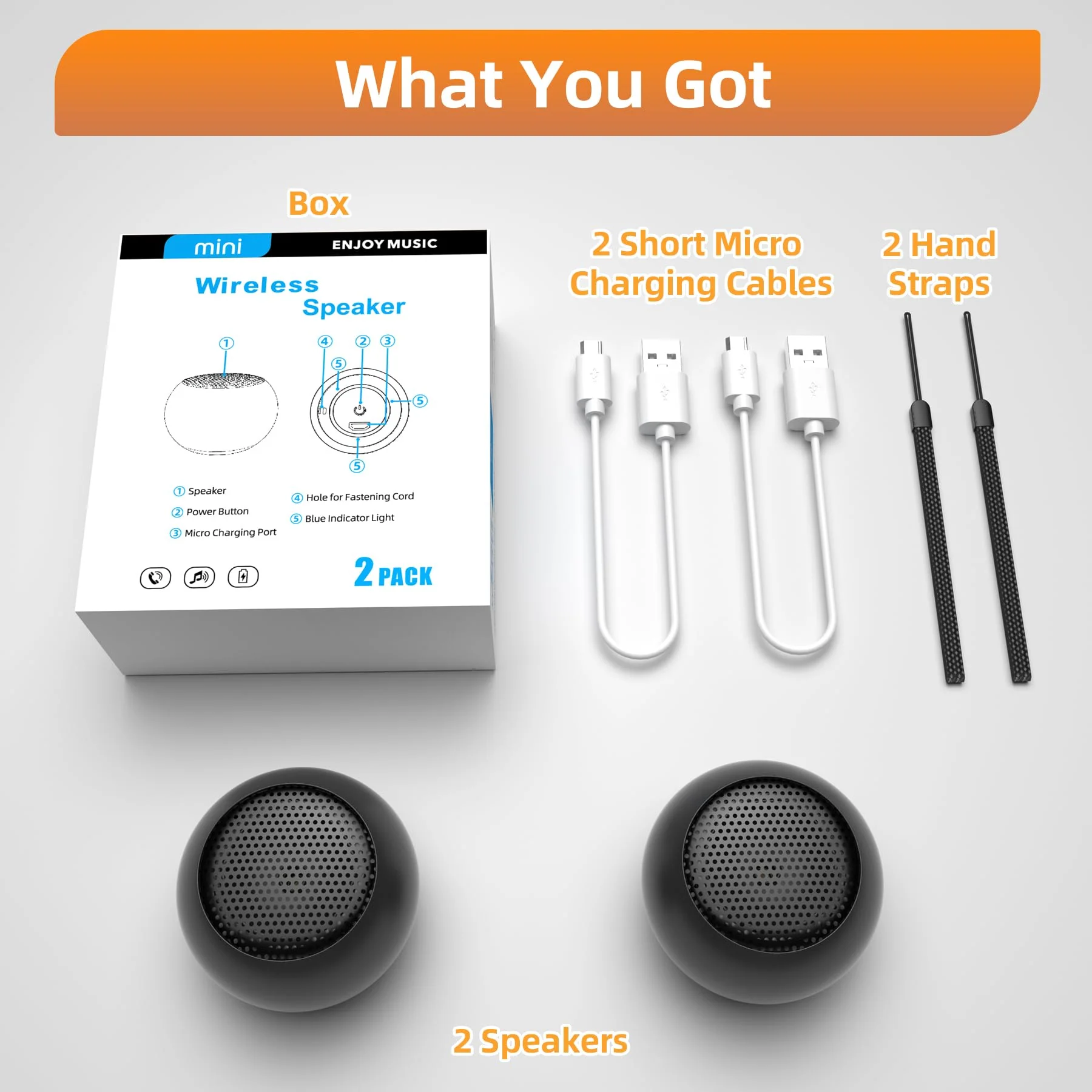 2Pack Portable Mini Speaker, Bluetooth Tiny Speaker,Wireless Micro Speaker for Phone/PC/Tablet, Rechargeable Battery, Built-in Microphone, Cute Mini Speaker with Strap to Carry, Black - Image 7