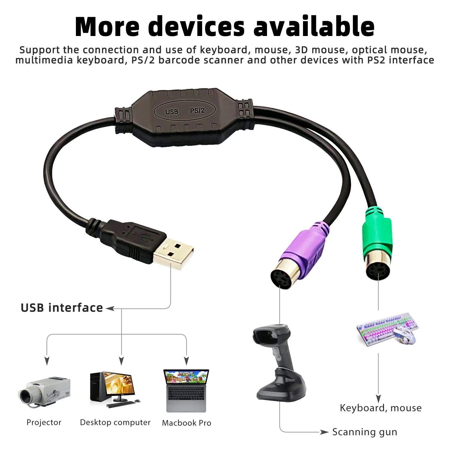 2Pack PS2 to USB Adapter Cable PS/2 Female to USB Male Converter Connector Adapter for PC Keyboard - Image 7