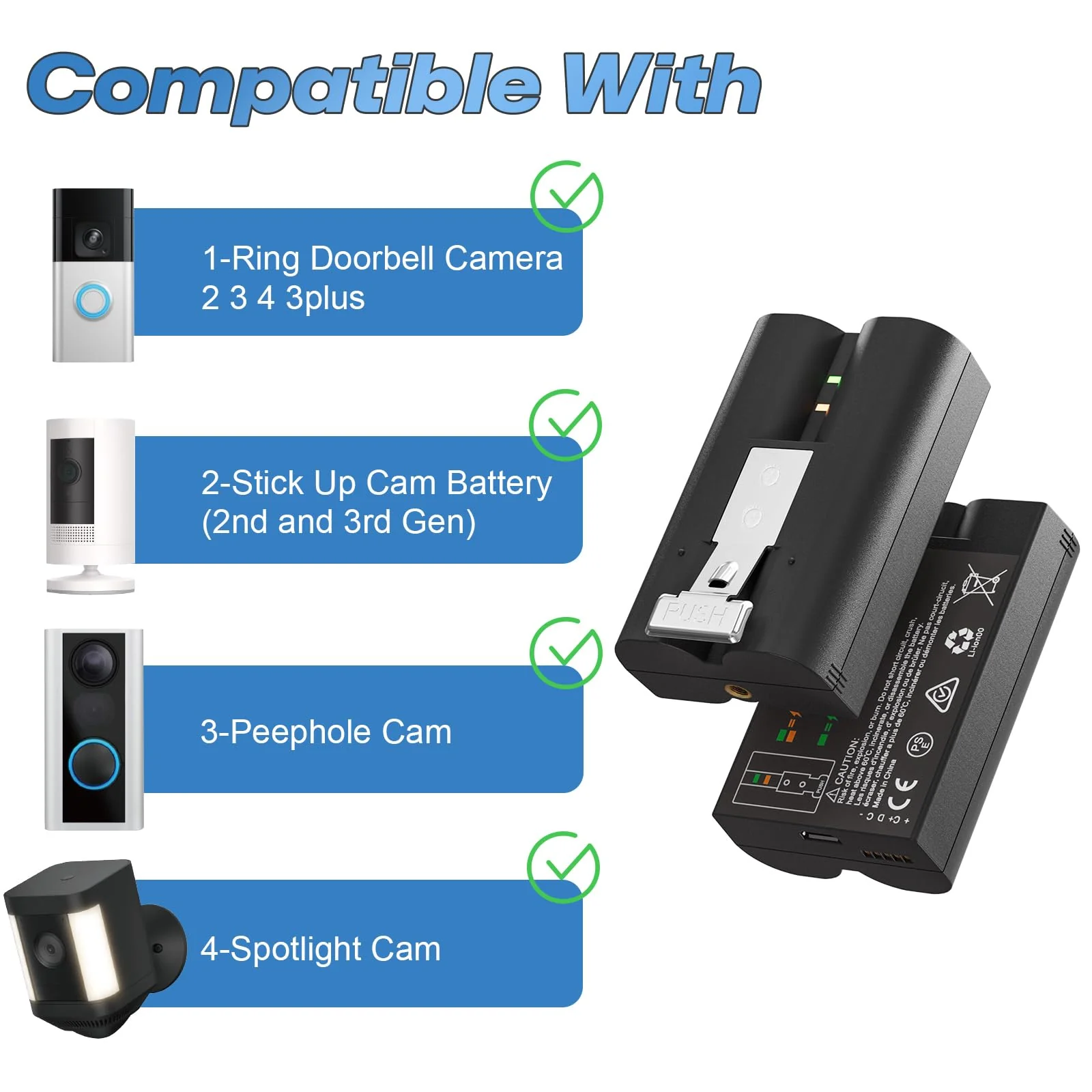 2Pack Replacement for Ring Doorbell Battery, 6040mAh Rechargeable Ring Camera Battery with Charger Station, Compatible with Ring-Video Doorbell 2/3/3plus/4, Stick Up Cam and Spotlight Cam - Image 2