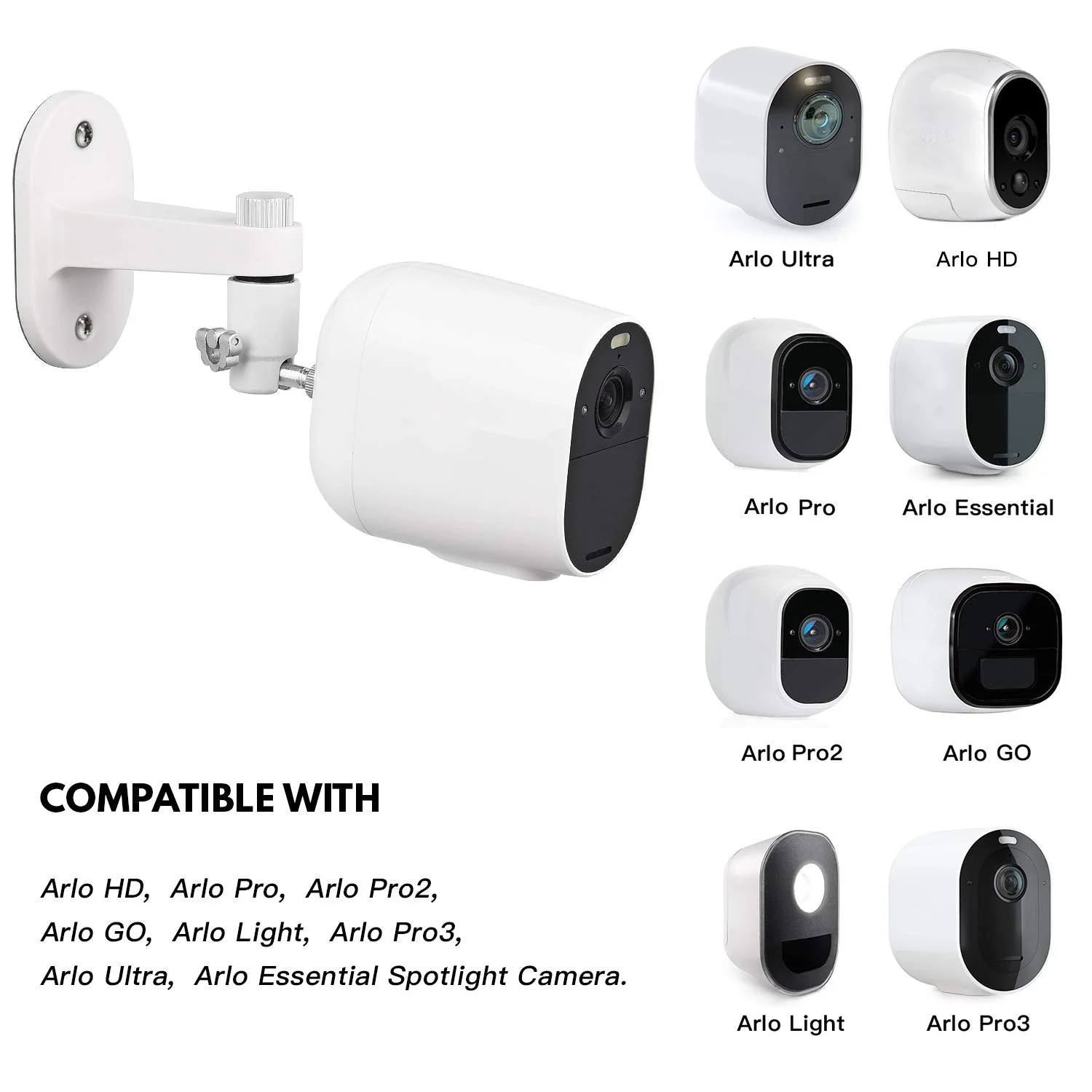 2Pack Security Wall Mount for Arlo Pro, Arlo Pro 2, Arlo Ultra, Arlo Pro 3, Arlo Go, Arlo Essential Spotlight Camera, Adjustable Indoor/Outdoor Mounting Bracket for Your Surveillance Camera (White) White - Image 2
