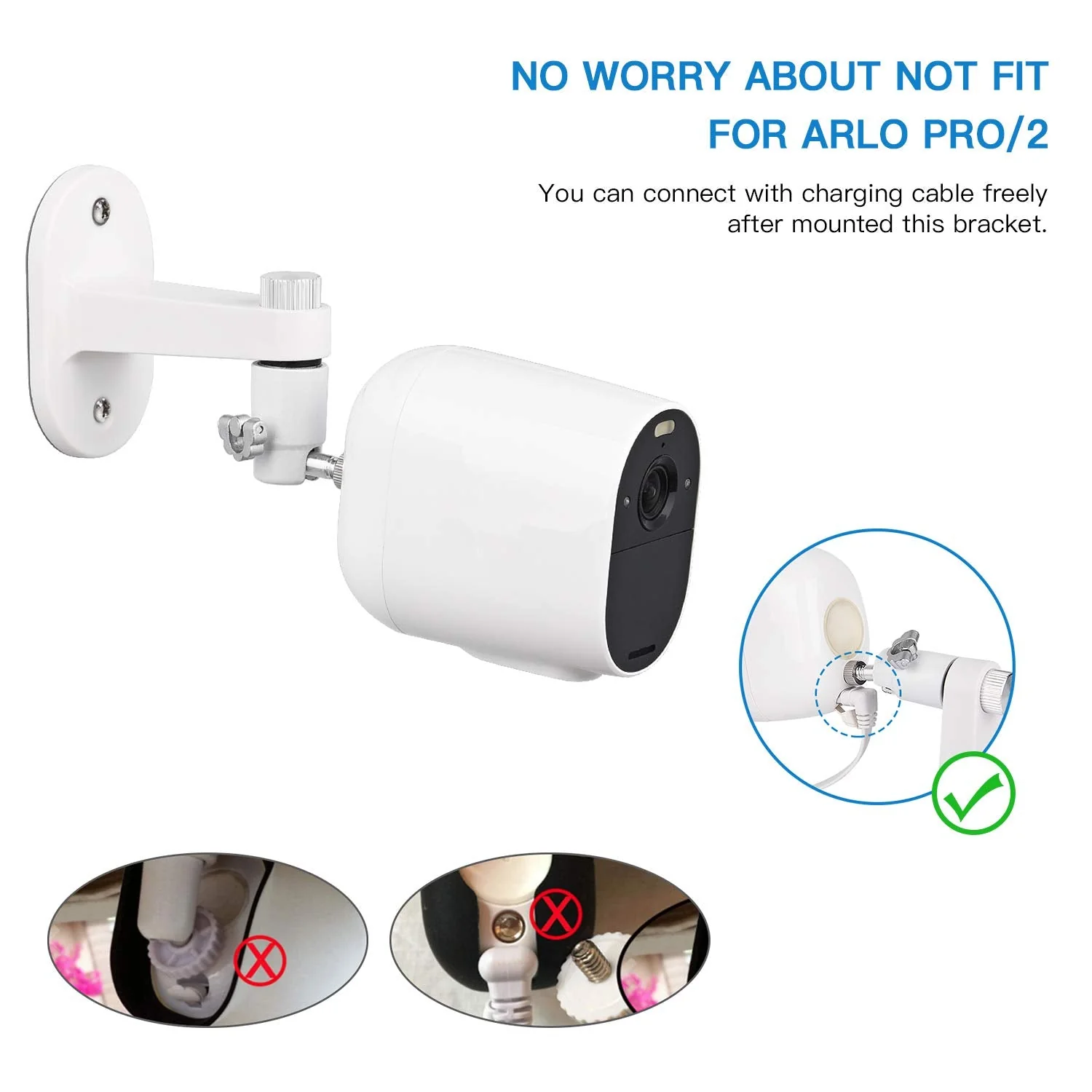 2Pack Security Wall Mount for Arlo Pro, Arlo Pro 2, Arlo Ultra, Arlo Pro 3, Arlo Go, Arlo Essential Spotlight Camera, Adjustable Indoor/Outdoor Mounting Bracket for Your Surveillance Camera (White) White - Image 5