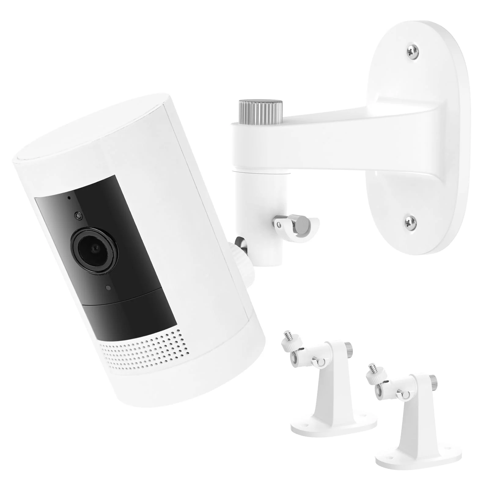 2Pack Security Wall Mount for Ring Stick Up Cam Battery/Plug-in 3rd Gen/Stick Up Camera Pro Battery/Ring Indoor Cam(1st Gen), Adjustable Ring Outdoor Indoor Camera Mount with Two Installation Ways White