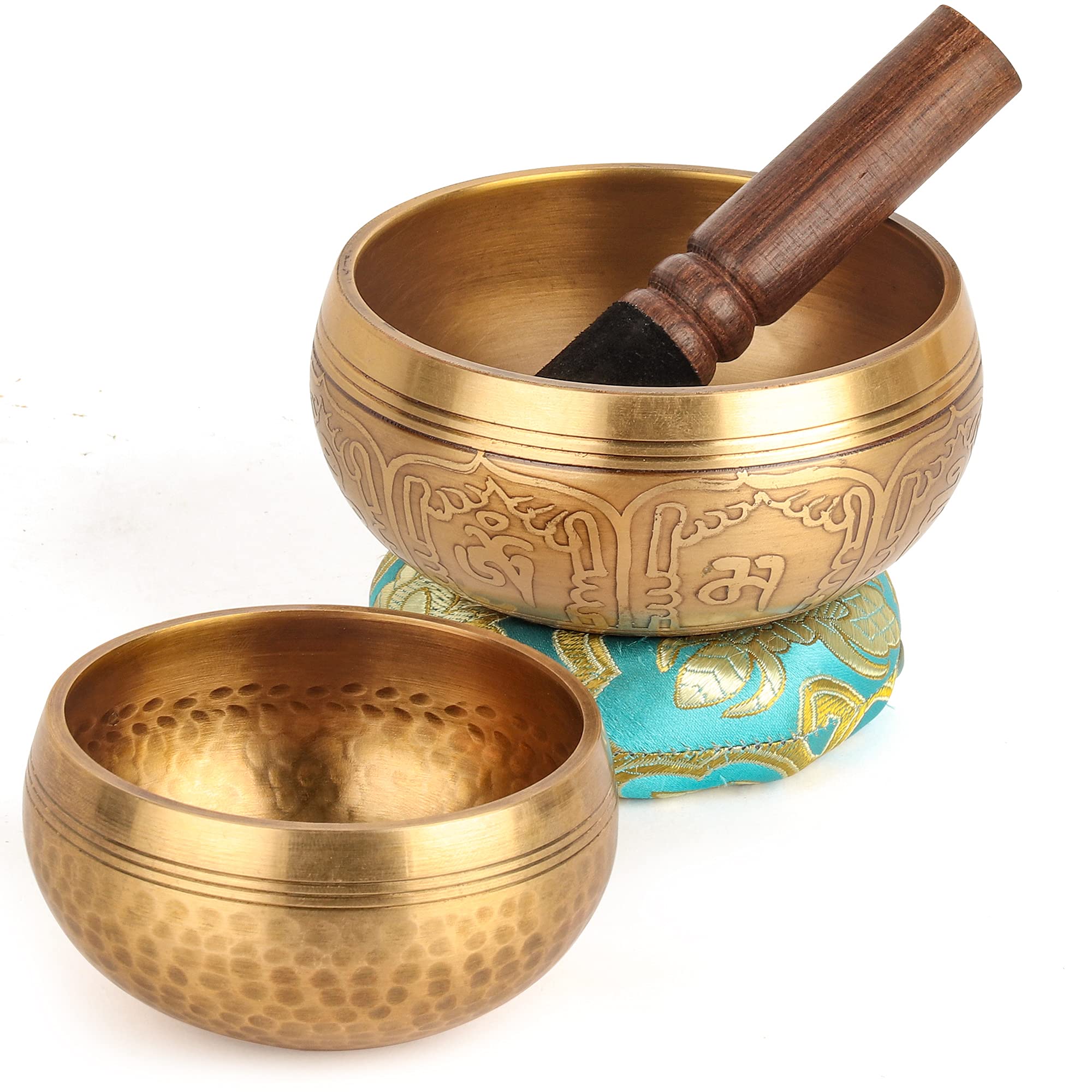 2Pack Tibetan Singing Bowls Set-100% Handmade in Nepal Sound Bowl Meditation Set for Meditation, Yoga, Chakra, Meditation Gifts, Unique Gifts for Women (Blue, 3.15 + 4 inch) Blue