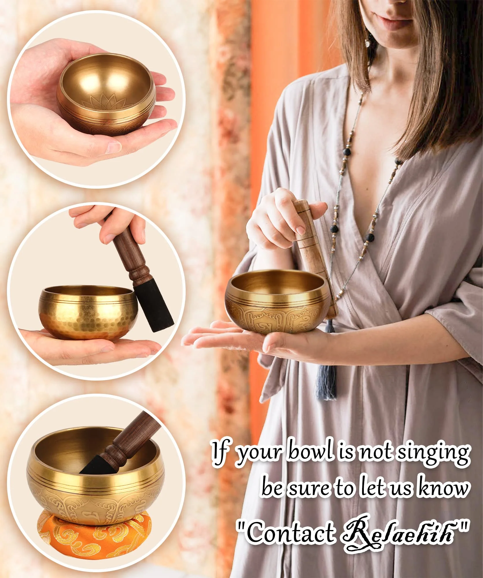2Pack Tibetan Singing Bowls Set-100% Handmade in Nepal Sound Bowl Meditation Set for Meditation, Yoga, Chakra, Meditation Gifts, Unique Gifts for Women (Blue, 3.15 + 4 inch) Blue - Image 6