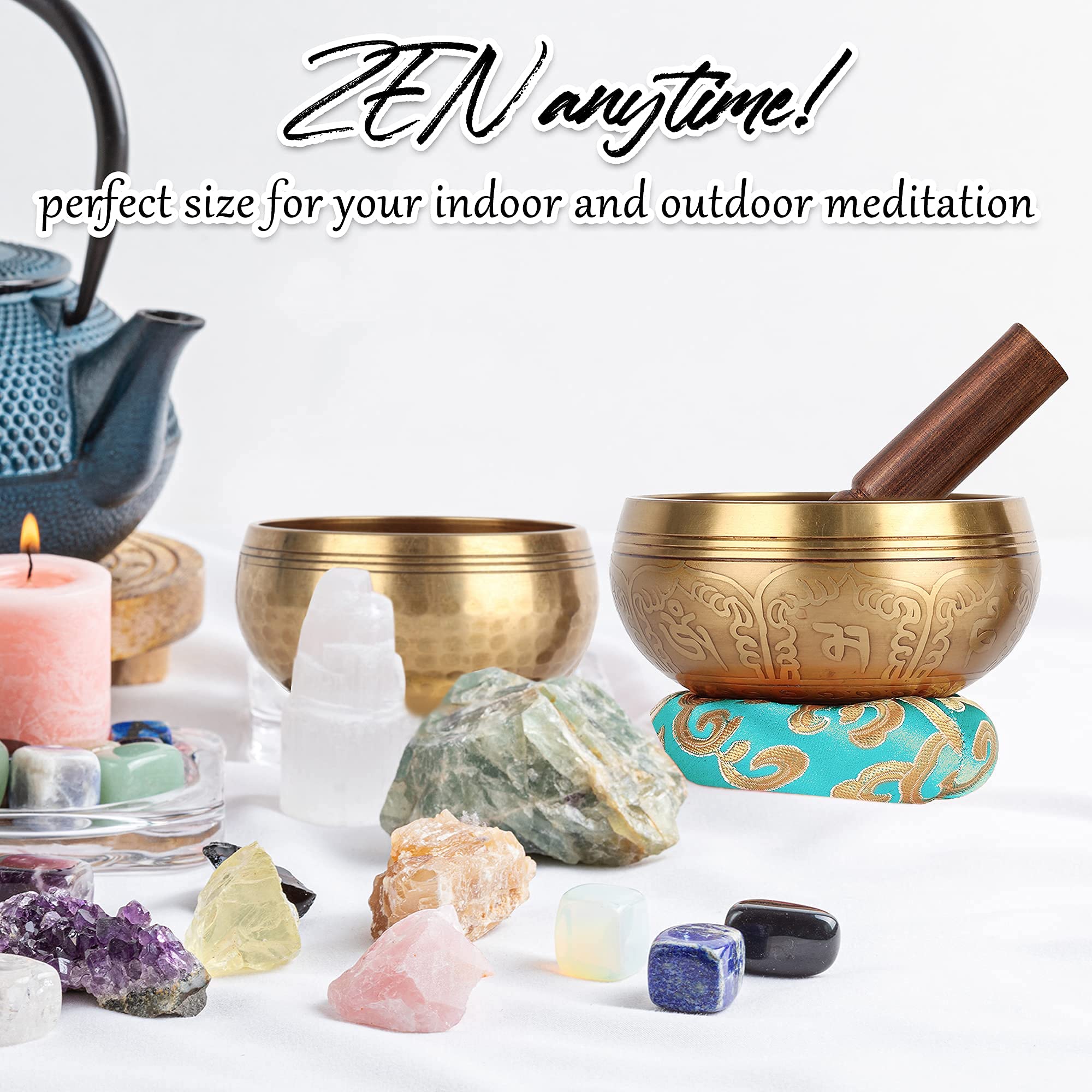 2Pack Tibetan Singing Bowls Set-100% Handmade in Nepal Sound Bowl Meditation Set for Meditation, Yoga, Chakra, Meditation Gifts, Unique Gifts for Women (Blue, 3.15 + 4 inch) Blue - Image 7
