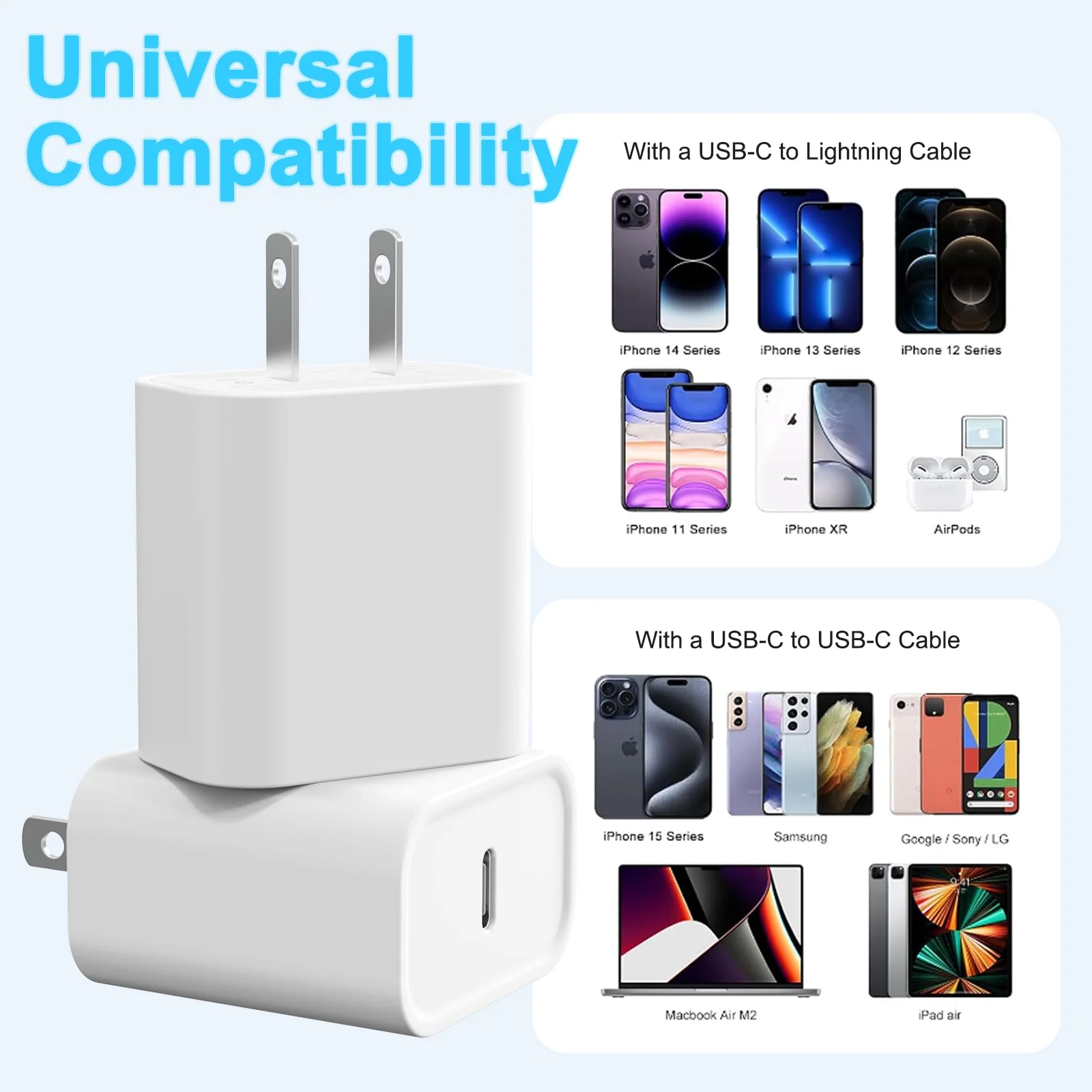 2Pack USB C Charger Block 20W, iGENJUN USB-C Power Adapter - iPhone Charger with Fast Charging Capability, Type C Wall Charger for iPhone 15/15 Plus/15 Pro Max/14 Series, Galaxy, Pixel, Pad - White - Image 5