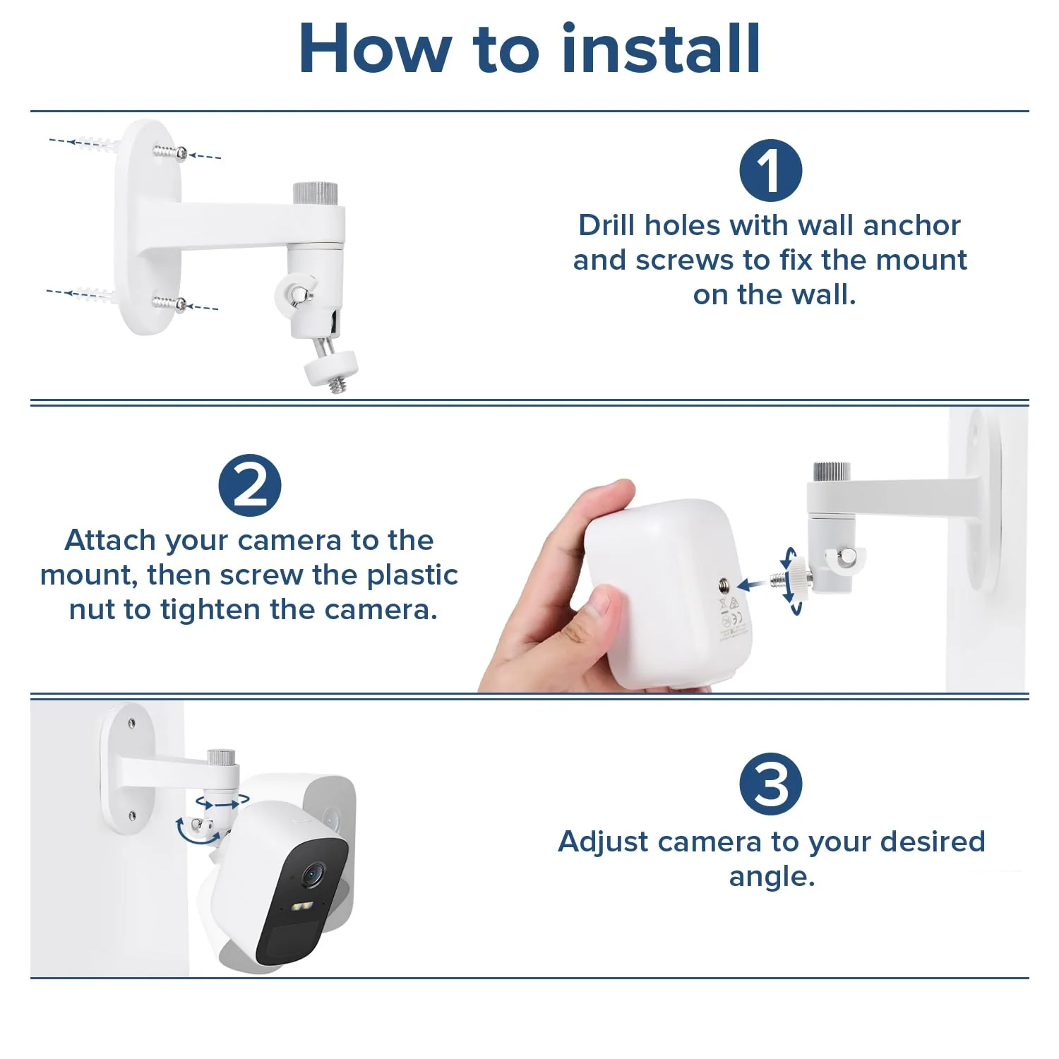 2Pack Wall Mount Compatible with eufyCam 2C/2C Pro, 2/2 Pro, 3C/S300, 3/S330, Also for SoloCam S220/C210, Adjustable Camera Mount Brackets for Eufy Camera Indoor/Outdoor - White - Image 5