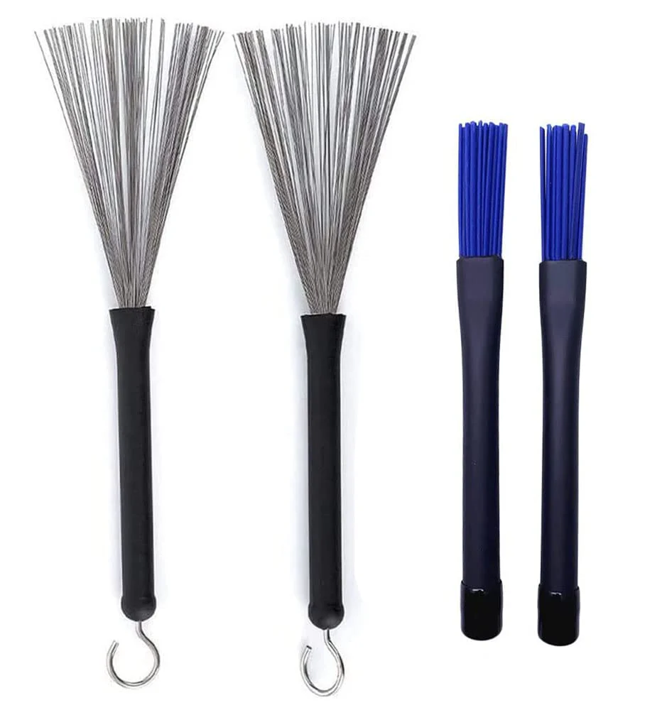 2Pair Drum Brushes Set Jazz Nylon Brushes, Retractable Drum Wire Sticks Brushes for Rock Band, Cajon, Jazz Folk Drummer 2Pair Drum Brushes