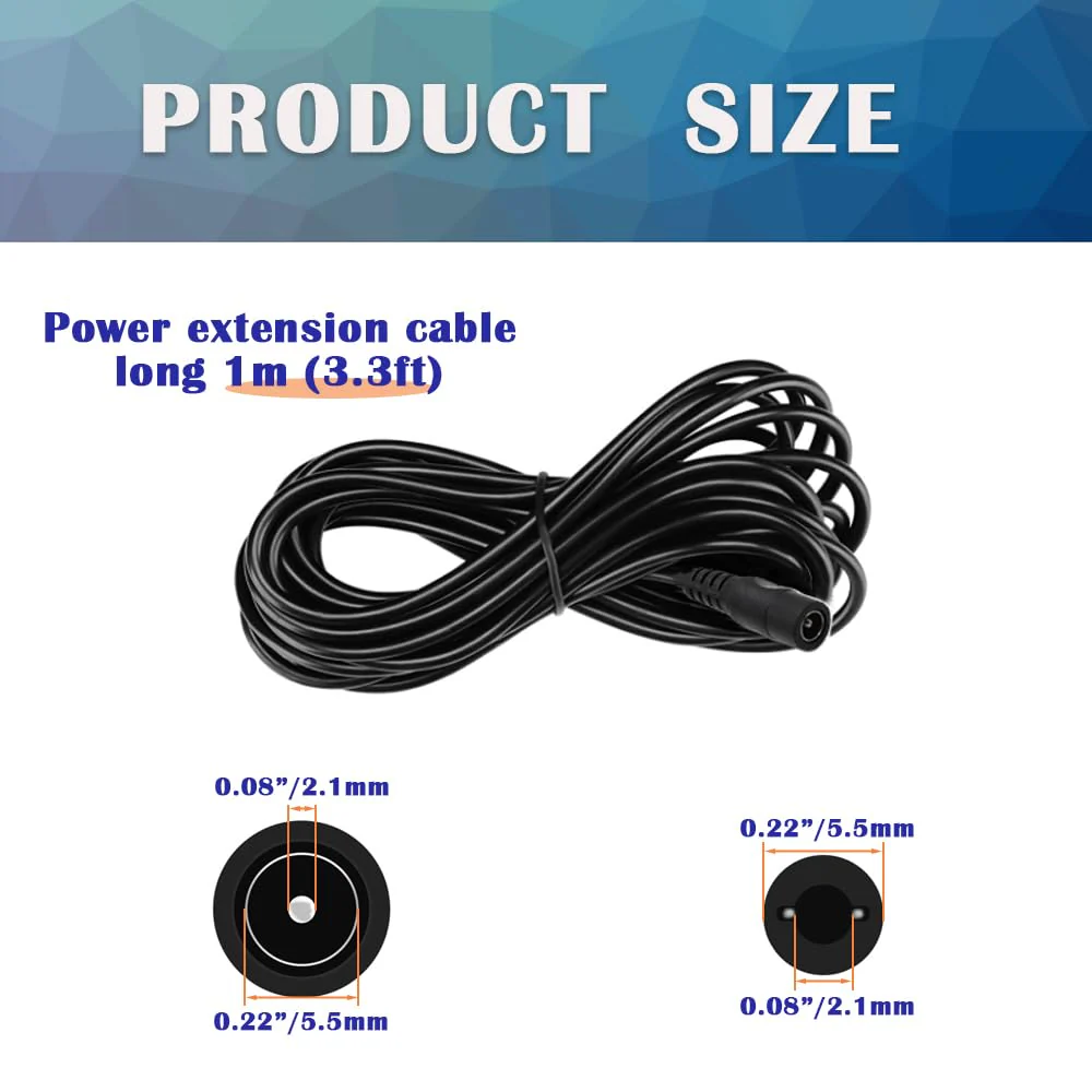 2PCS 3.3FT(1m) 12V DC Power Extension Cable 5.5mm x 2.1mm DC Power Adapter Extension Cord HE043-2 2PCS-3FT/1M - Image 2
