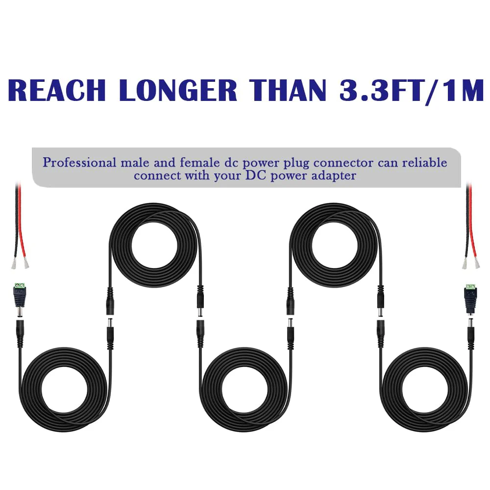 2PCS 3.3FT(1m) 12V DC Power Extension Cable 5.5mm x 2.1mm DC Power Adapter Extension Cord HE043-2 2PCS-3FT/1M - Image 3