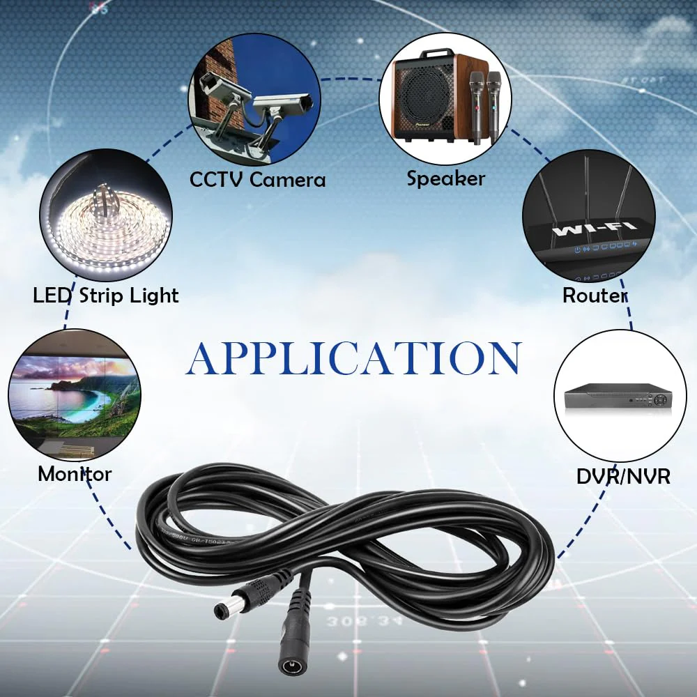 2PCS 3.3FT(1m) 12V DC Power Extension Cable 5.5mm x 2.1mm DC Power Adapter Extension Cord HE043-2 2PCS-3FT/1M - Image 6