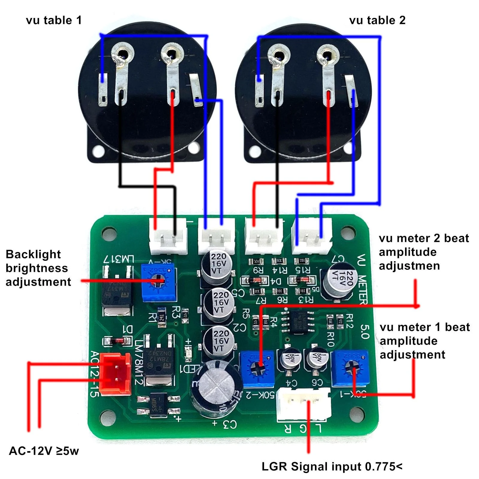 2PCS 35mm VU Meter Stereo Audio Level Indicator Audio Meter Backlight Adjustable + Audio Level Amplifier Driver Board - Image 3