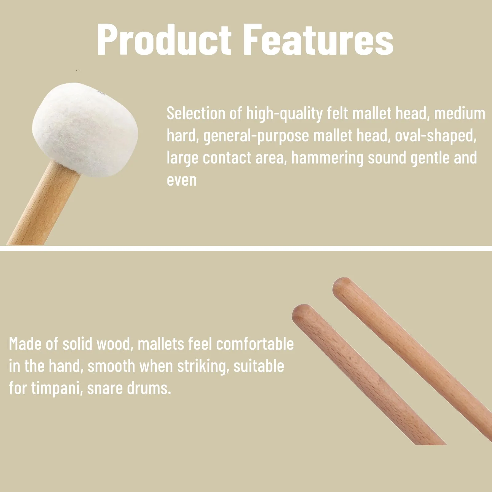 2Pcs Drum Timpani Mallets Soft Felt Snare Drum Sticks Percussion Mallets for Musical Instrument Accessories - Image 4