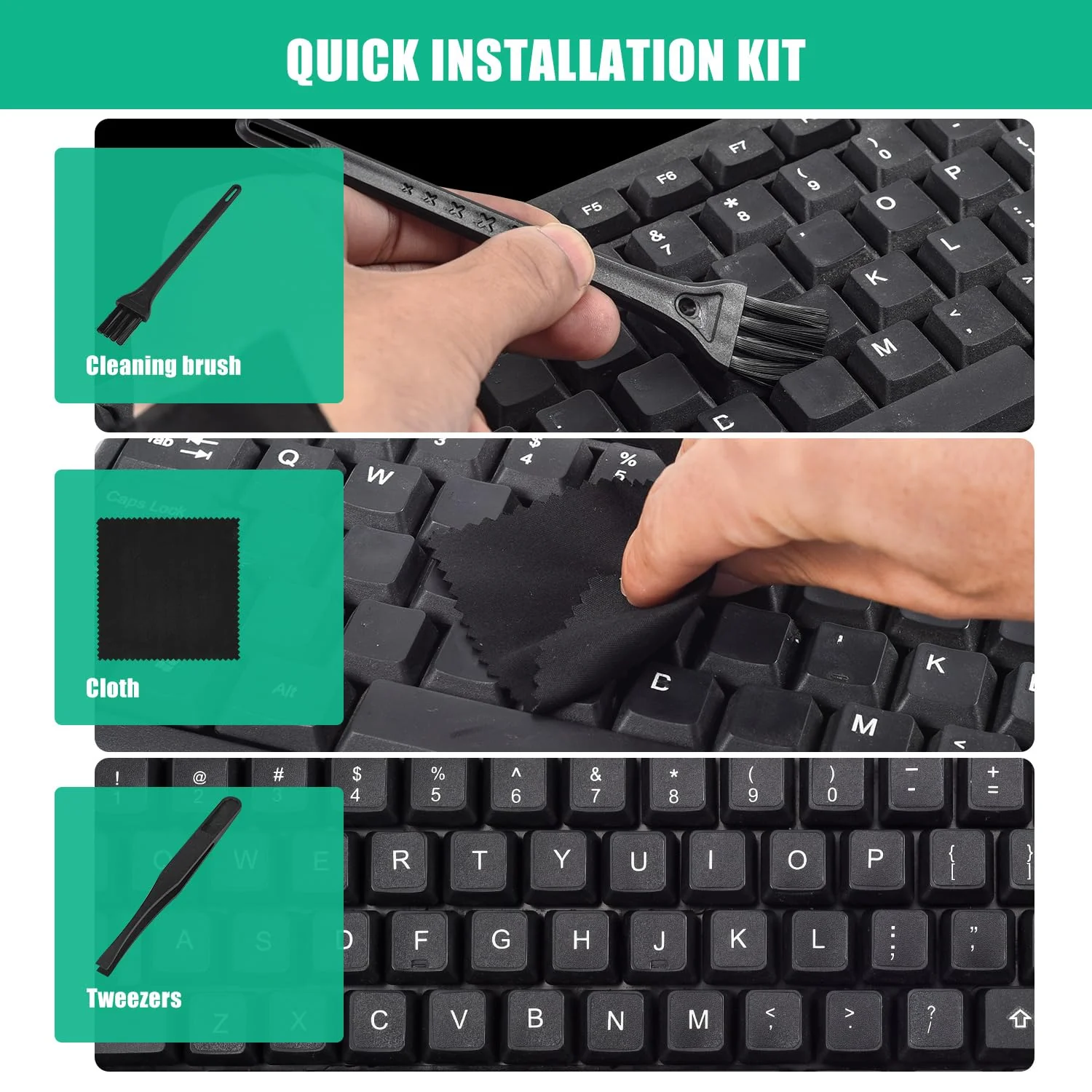2PCS English Keyboard Stickers with Tweezer, Universal Replacement English Keyboard Stickers Black Background with White Lettering, Keyboard Alphabet Stickers for PC Laptop Notebook Computer Desktop English White Letters - Image 6