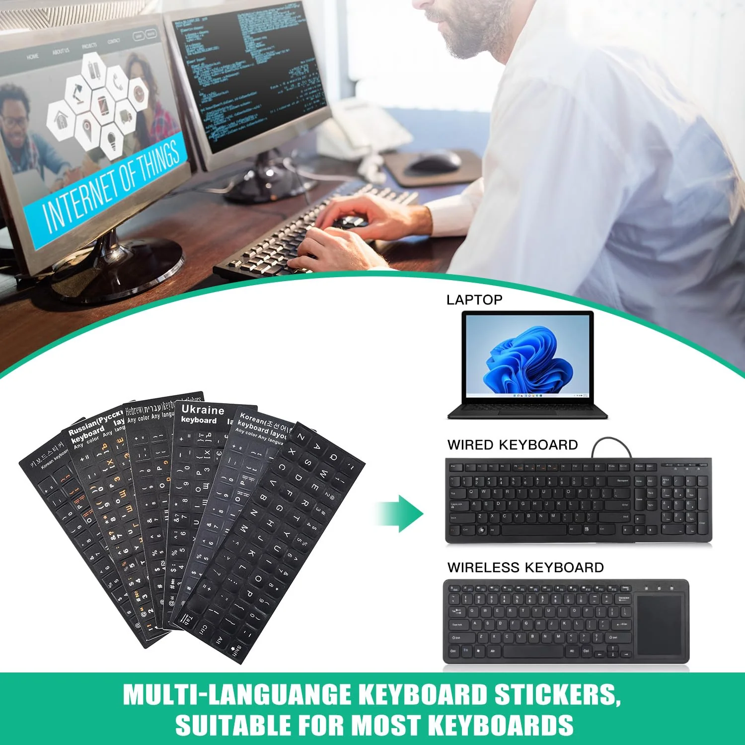 2PCS English Keyboard Stickers with Tweezer, Universal Replacement English Keyboard Stickers Black Background with White Lettering, Keyboard Alphabet Stickers for PC Laptop Notebook Computer Desktop English White Letters - Image 7