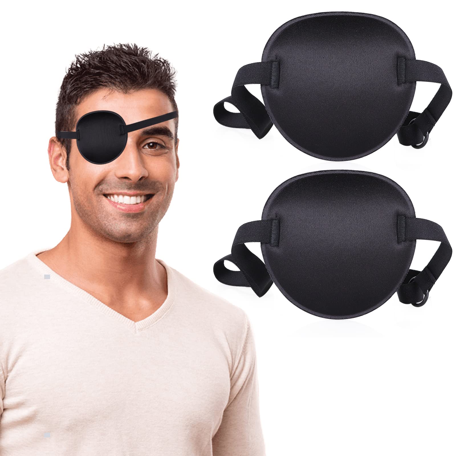 2PCS Eye Patches for Adults Kids, Medical Eye Patch Adjustable Eyepatch for Right/Left Eye, Amblyopia Lazy Patches Black+black