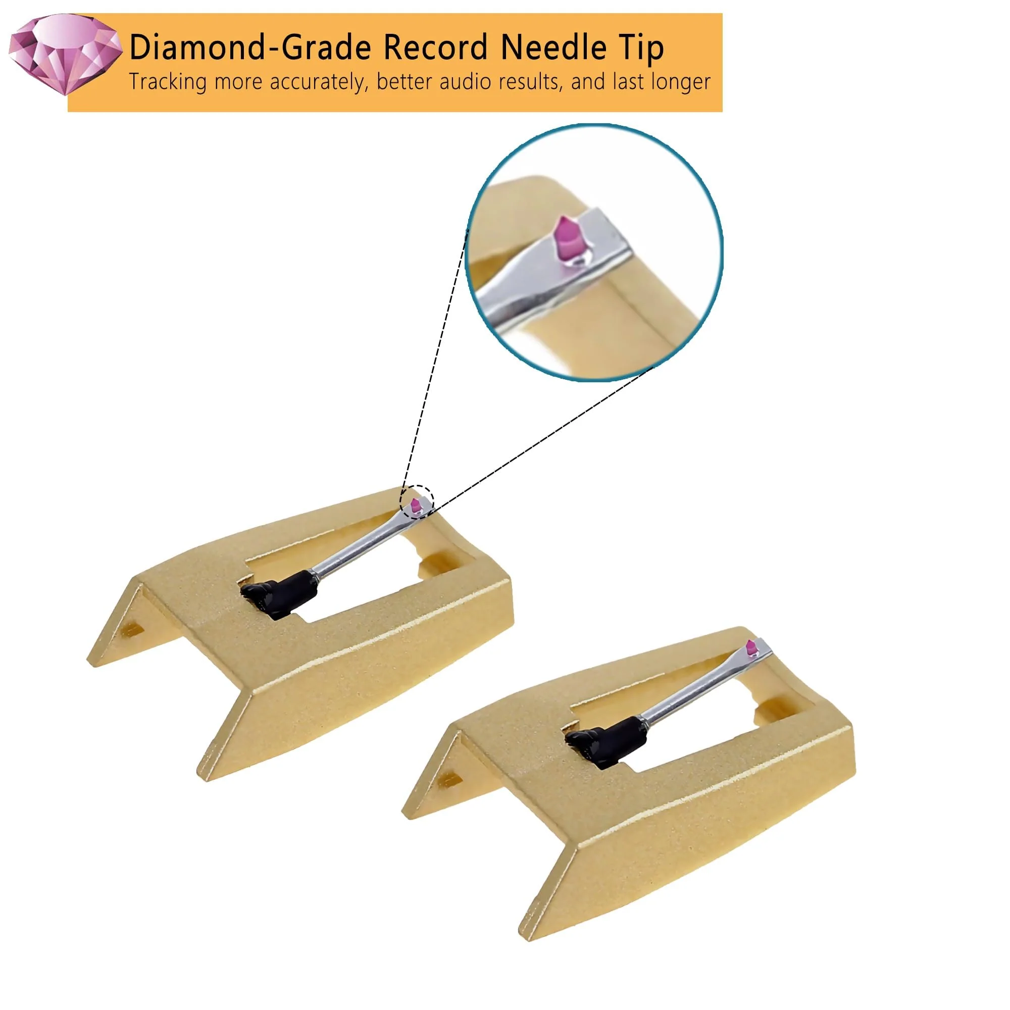 2pcs Golden Record Player Replacement Needles Stylus, TELIGREAT Vinyl Turntable Needles for Victrola Crosley Jensen Boytone LP Players - Image 3
